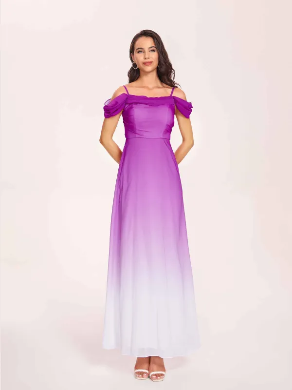 Elegant Cold Shoulder A-line Chiffon Long Ombre Bridesmaid Dresses In Stock made by ChicSew