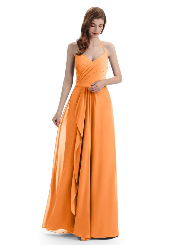 Charming Halter V-neck Floor Length Bridesmaid Dresses In Stock made by ChicSew