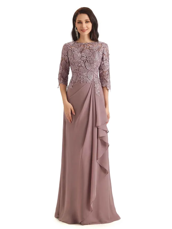 Elegant Chiffon Half Sleeves Lace Long Mother of The Bride Dresses in stock made by ChicSew