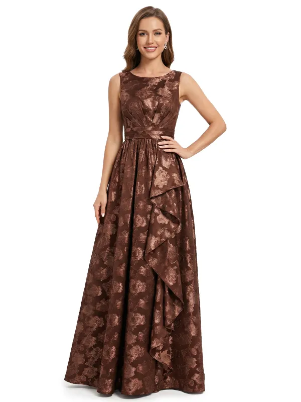 Beautiful Jewel Floral Burnout Chiffon Sleeveless A-Line Ruffle Floor-Length Formal Evening Dresses sold by ChicSew