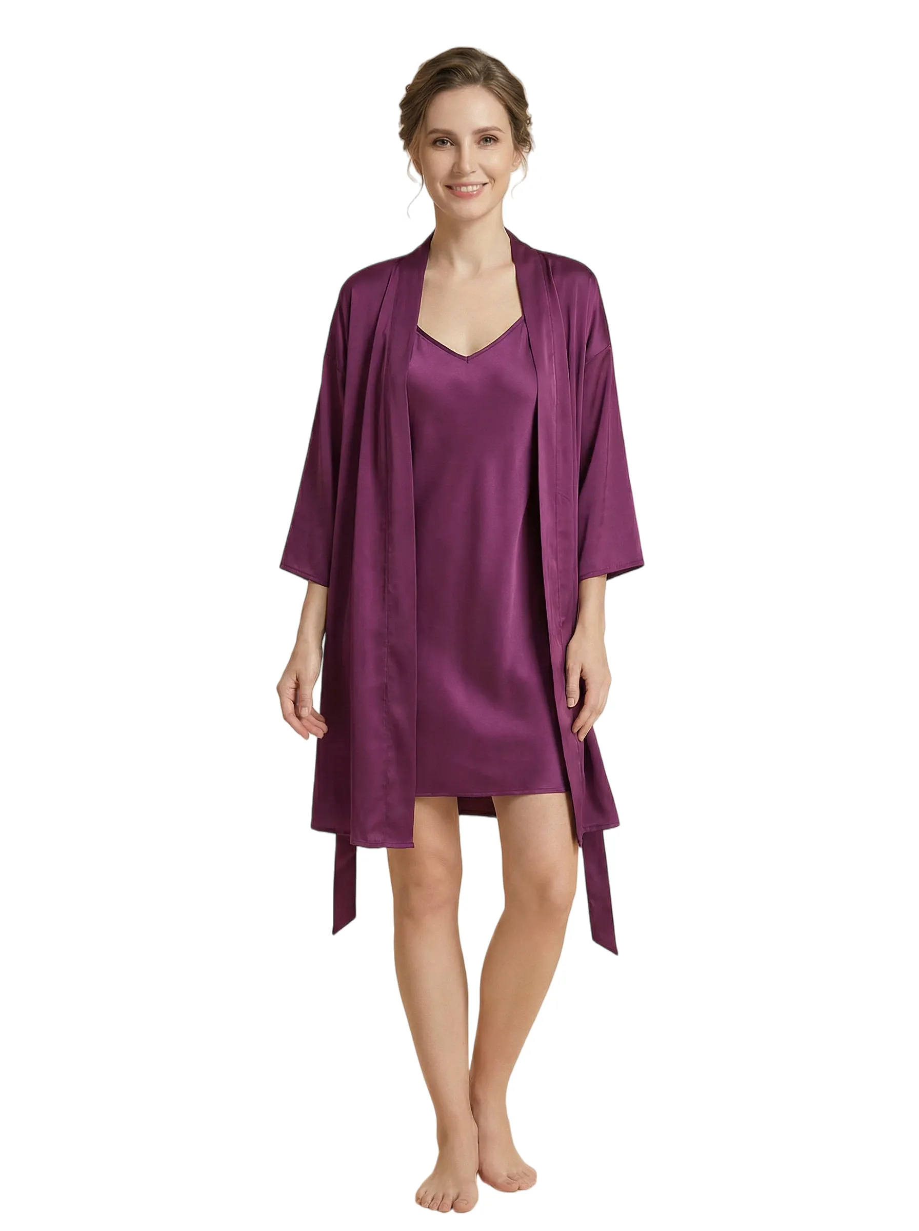 Women's 3/4 Sleeves Bride Bridesmaid Robes Silk Like Short Wedding Robes sold by ChicSew product image thumbnail 4