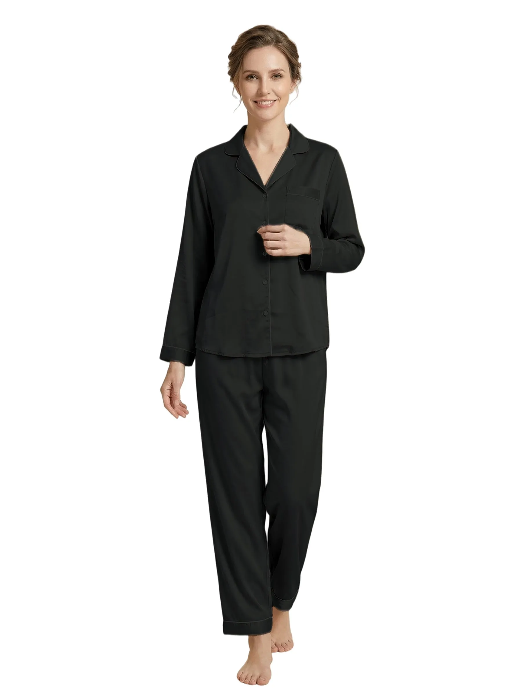 Women's Long Sleeves V-Neck Trim Bride Bridesmaid Pants Robes Silk Like Wedding Robes sold by ChicSew product image thumbnail 5