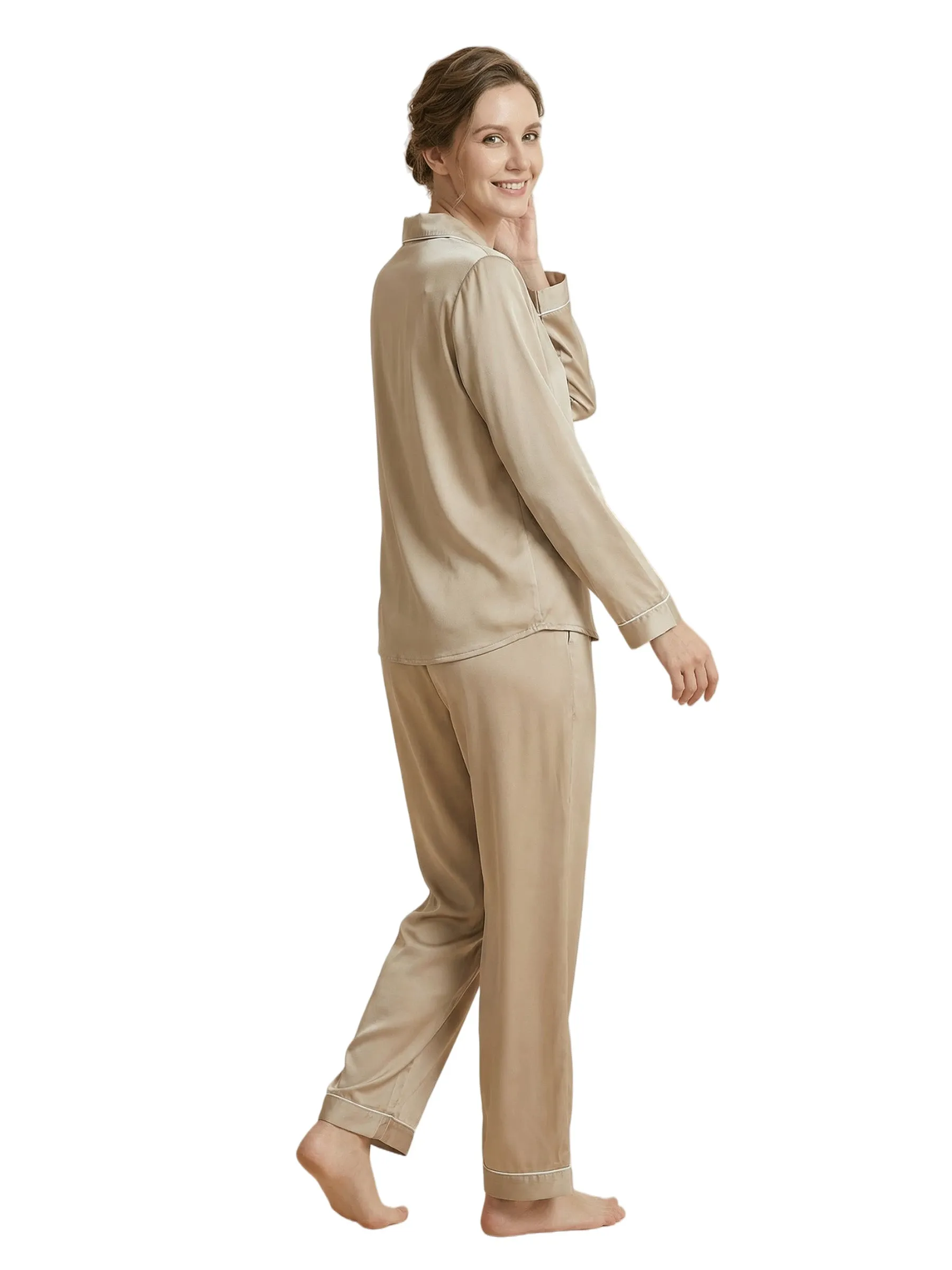 Women's Long Sleeves V-Neck Trim Bride Bridesmaid Pants Robes Silk Like Wedding Robes sold by ChicSew product image thumbnail 3