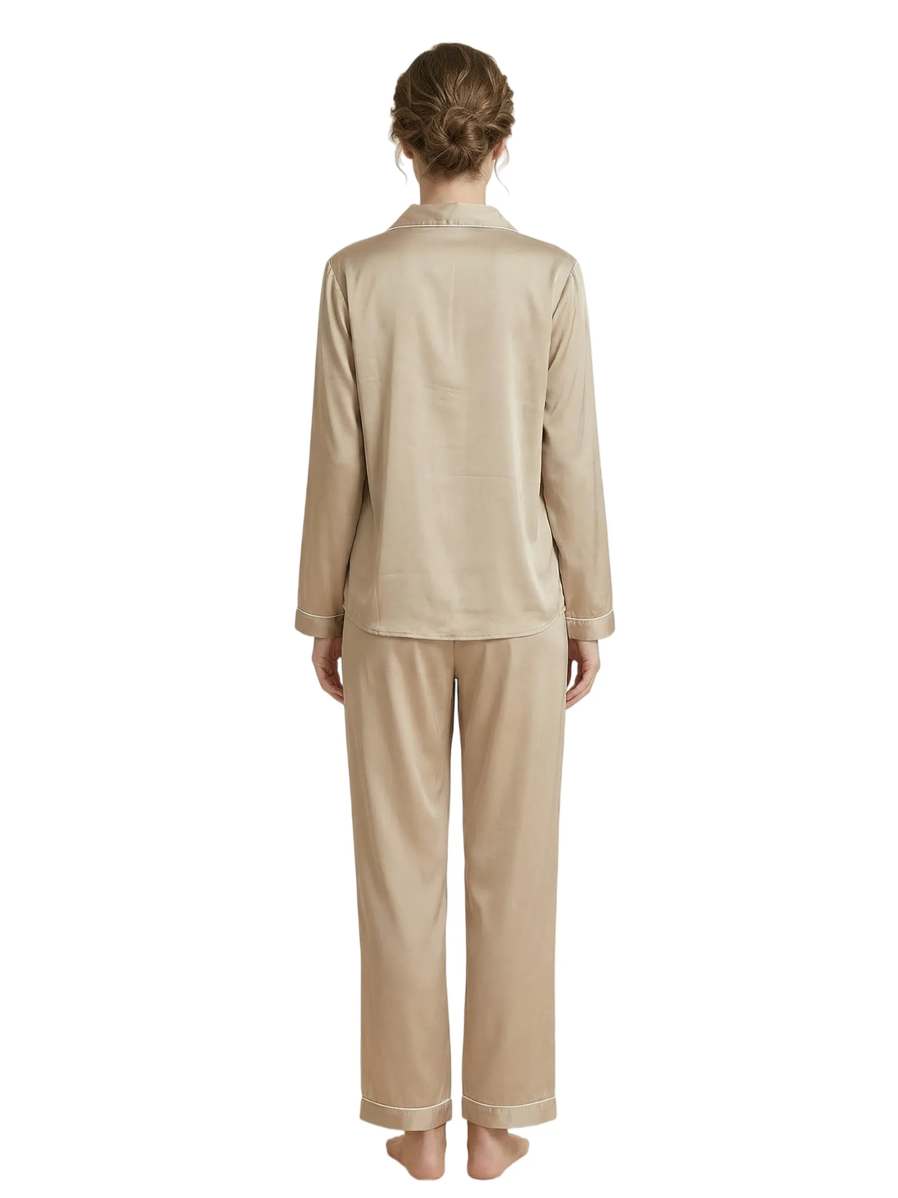 Women's Long Sleeves V-Neck Trim Bride Bridesmaid Pants Robes Silk Like Wedding Robes sold by ChicSew product image thumbnail 2