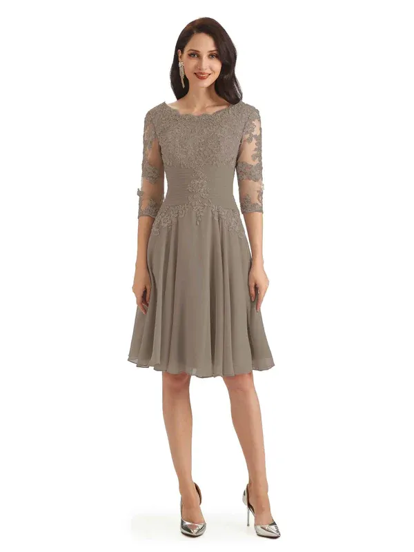 Elegant Scoop Lace Chiffon Half Sleeves Knee Length Short Mother Of The Bride Dresses In Stock sold by ChicSew product image thumbnail 4