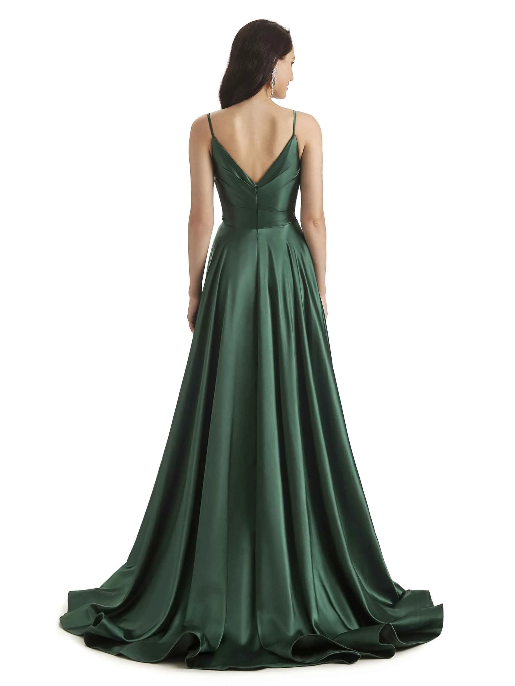 Sexy Soft Satin Side Slit Spaghetti Straps Long Bridesmaid Dresses in stock sold by ChicSew product image thumbnail 3