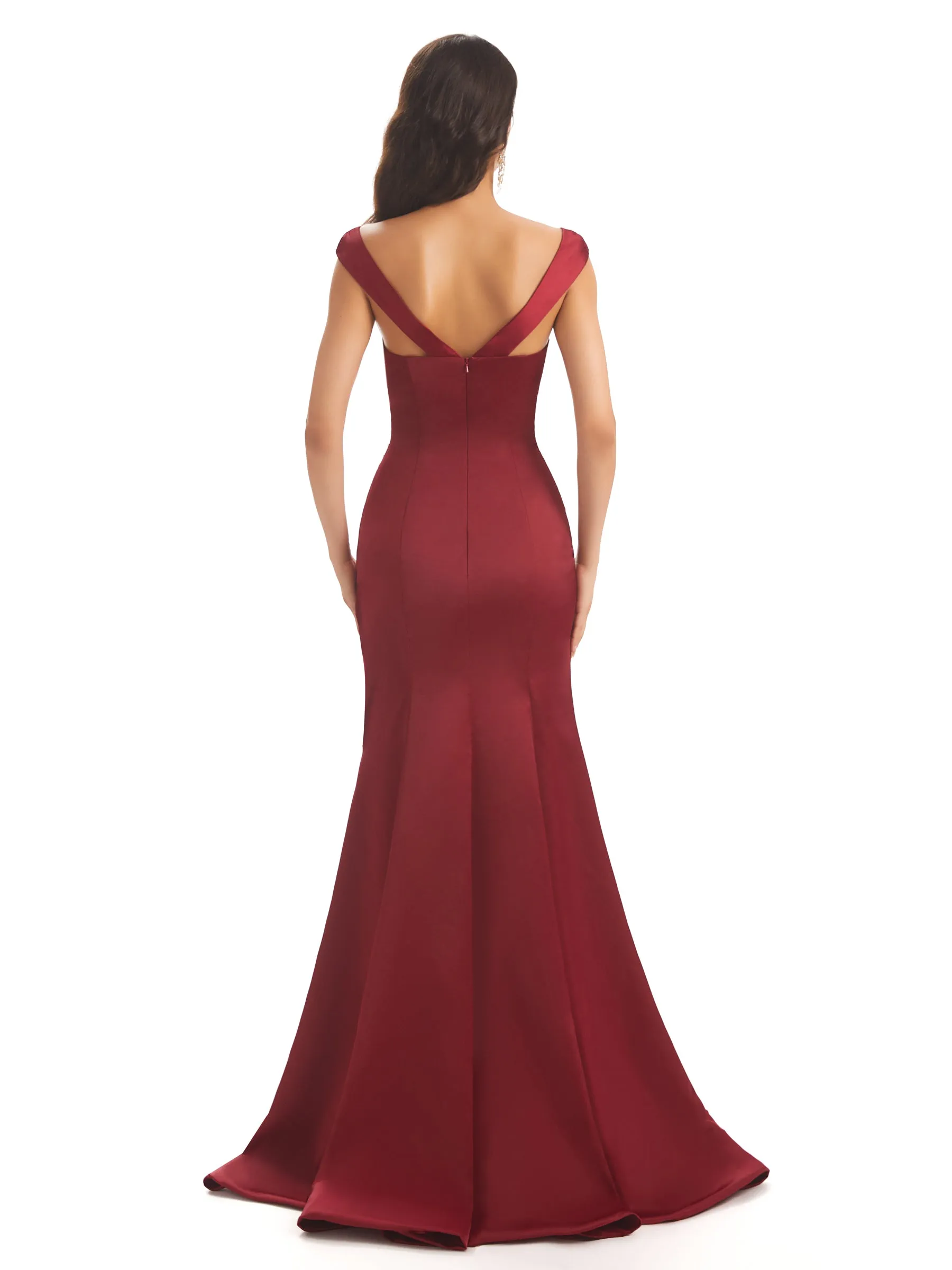 Sexy Soft Satin Cap Sleeves Long Mermaid Unique Bridesmaid Dresses Online in stock sold by ChicSew product image thumbnail 3