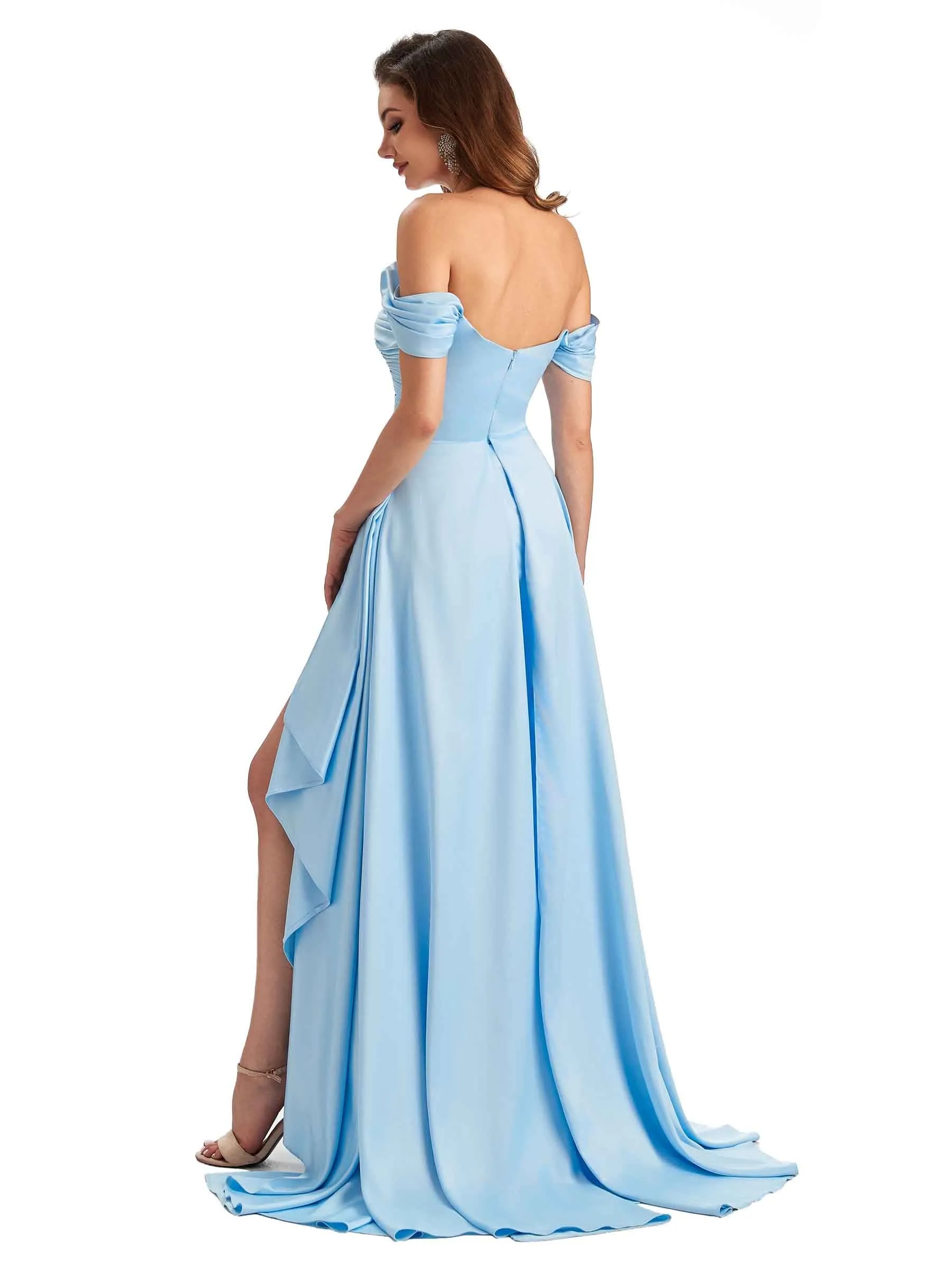 Sexy Side Slit Mermaid Soft Satin Off The Shoulder Long Unique Bridesmaid Dresse In Stock sold by ChicSew product image thumbnail 5