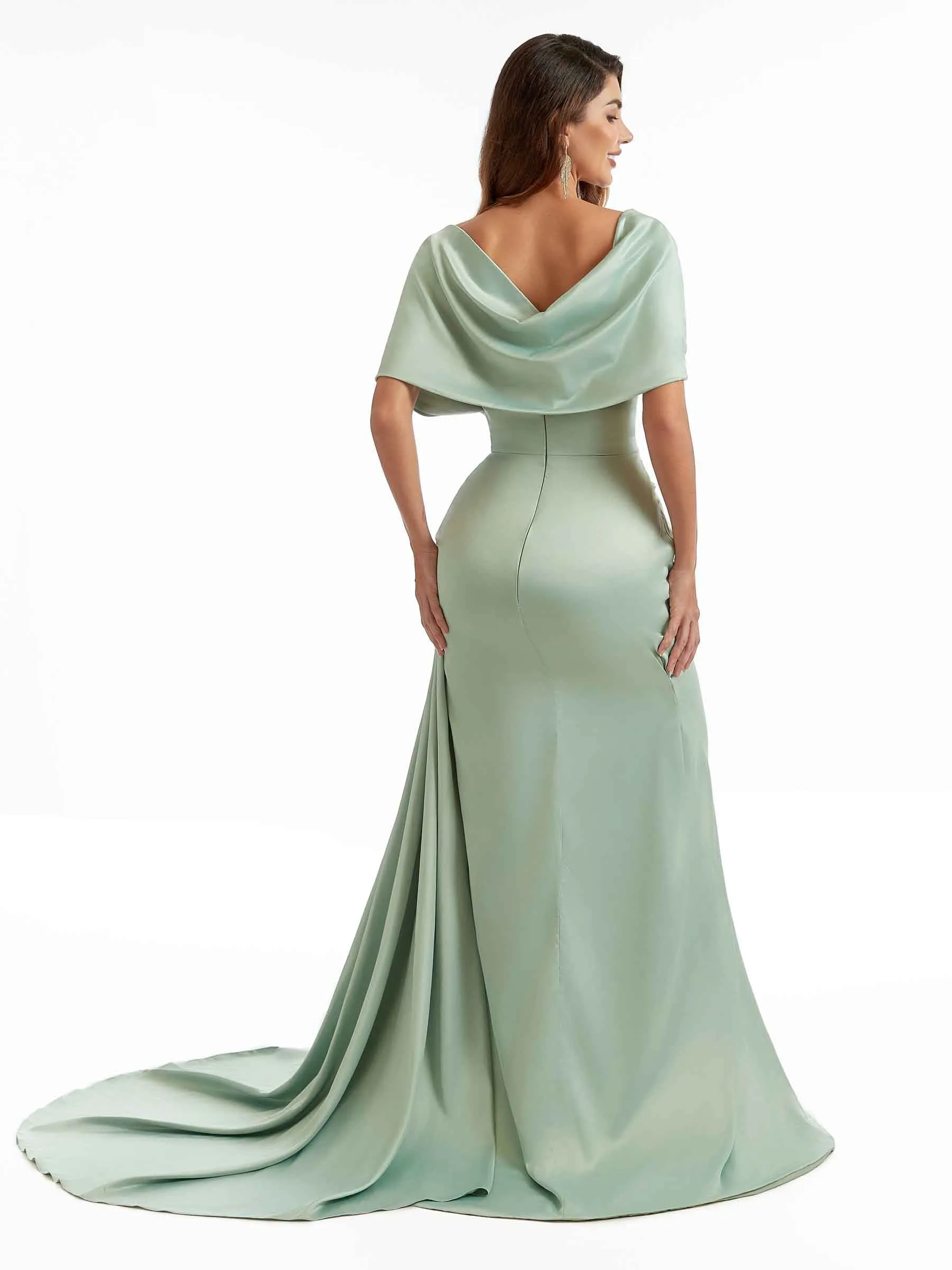 Sexy Mermaid Side Split Long Satin Modern Formal Bridesmaid Dresses in stock sold by ChicSew product image thumbnail 4