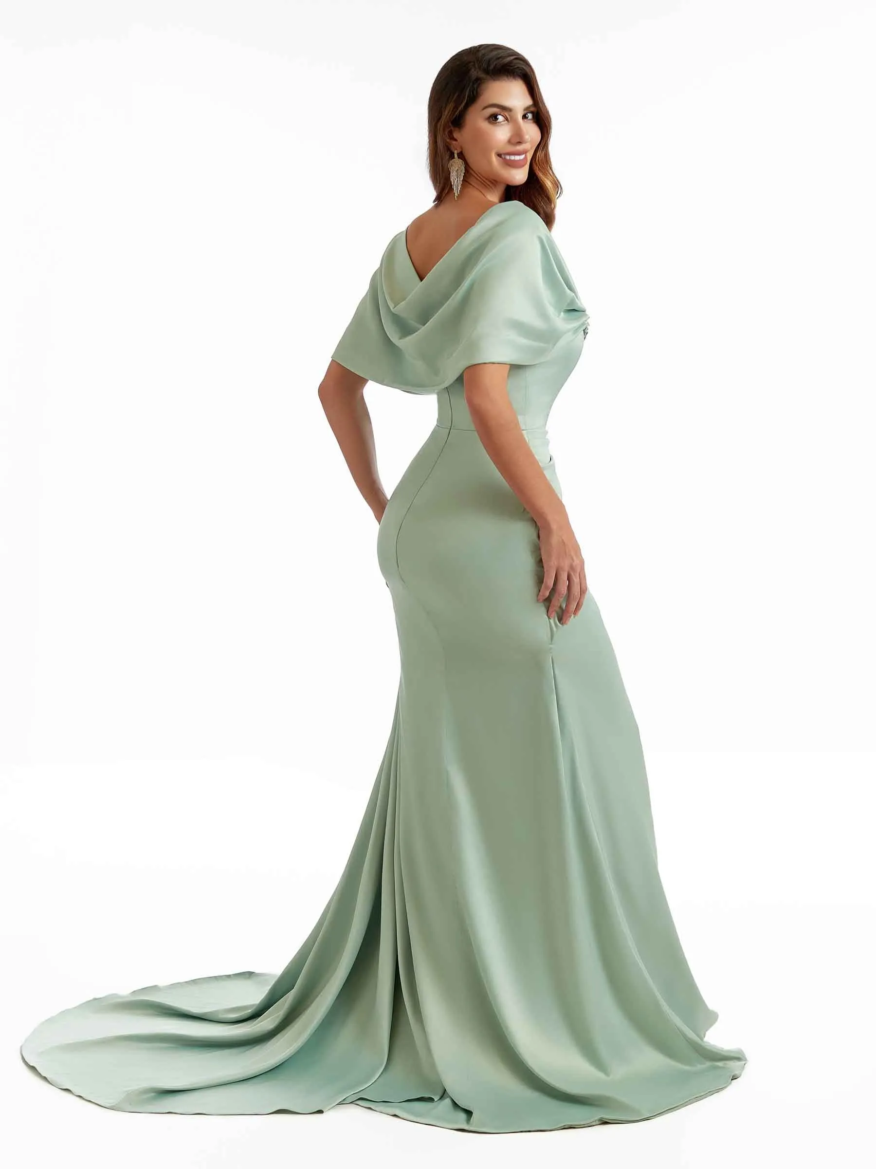 Sexy Mermaid Side Split Long Satin Modern Formal Bridesmaid Dresses in stock sold by ChicSew product image thumbnail 5
