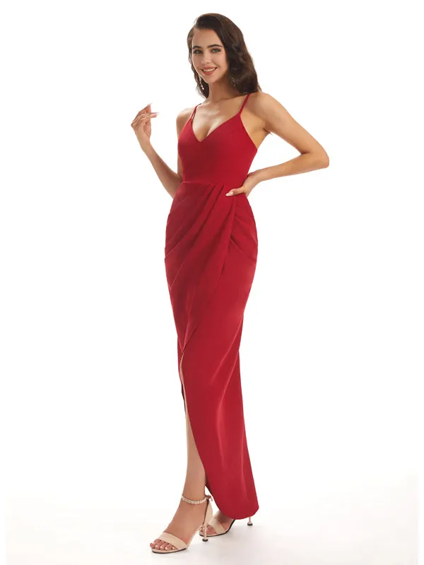 Simple Soft Satin Spaghetti Straps Mermaid Midi Bridesmaid Dresses In Stock sold by ChicSew product image thumbnail 3