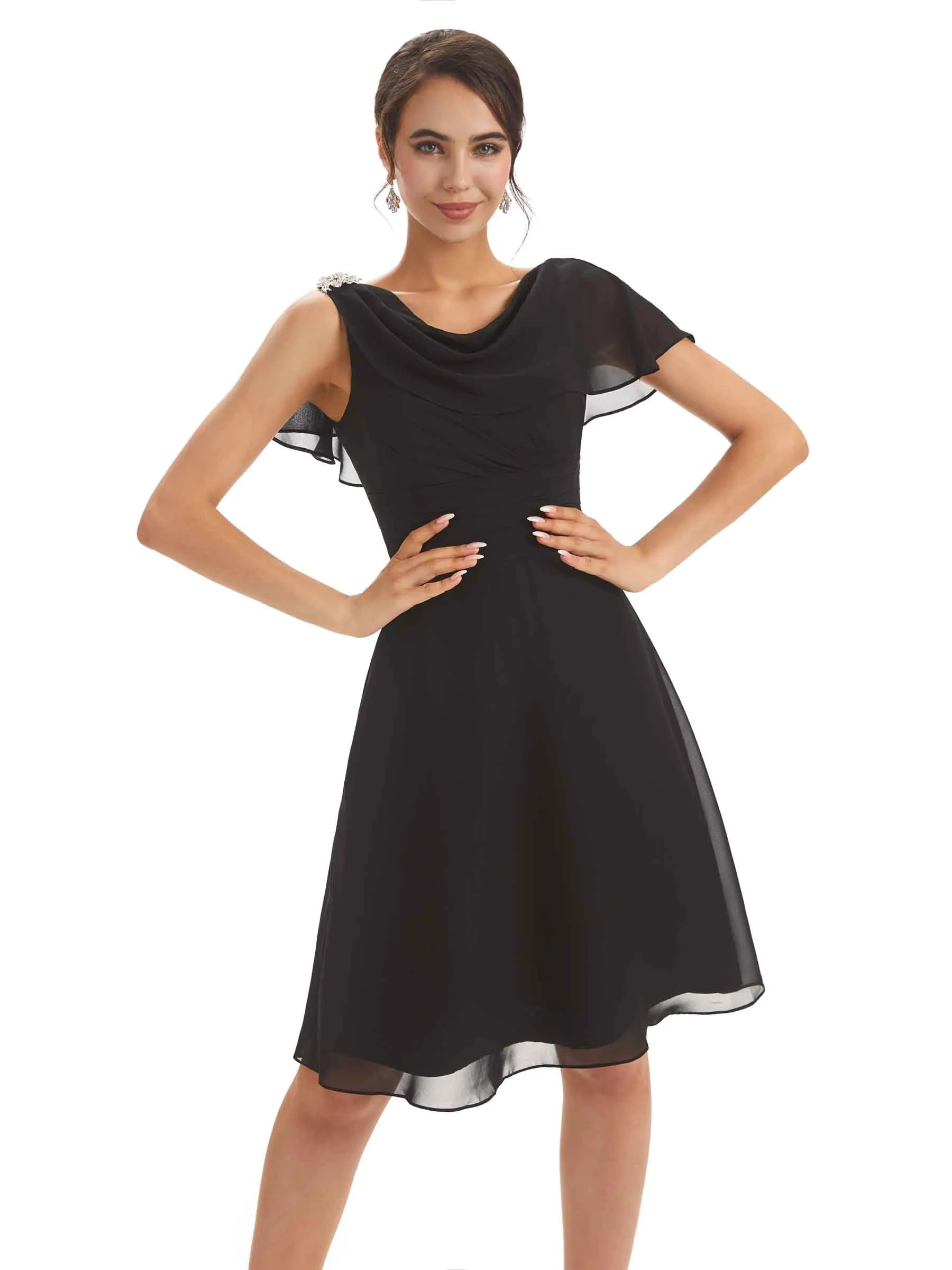 Elegant Short Sleeves Knee-Length A-line Short Mother of The Bride Dresses In Stock sold by ChicSew product image thumbnail 5