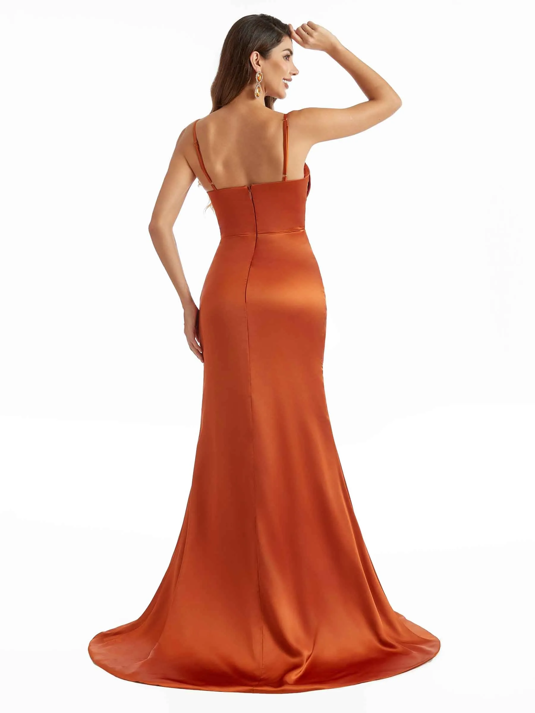 Sexy Cowl Neck Side Slit Long Satin Modern Formal Bridesmaid Dresses in stock sold by ChicSew product image thumbnail 4