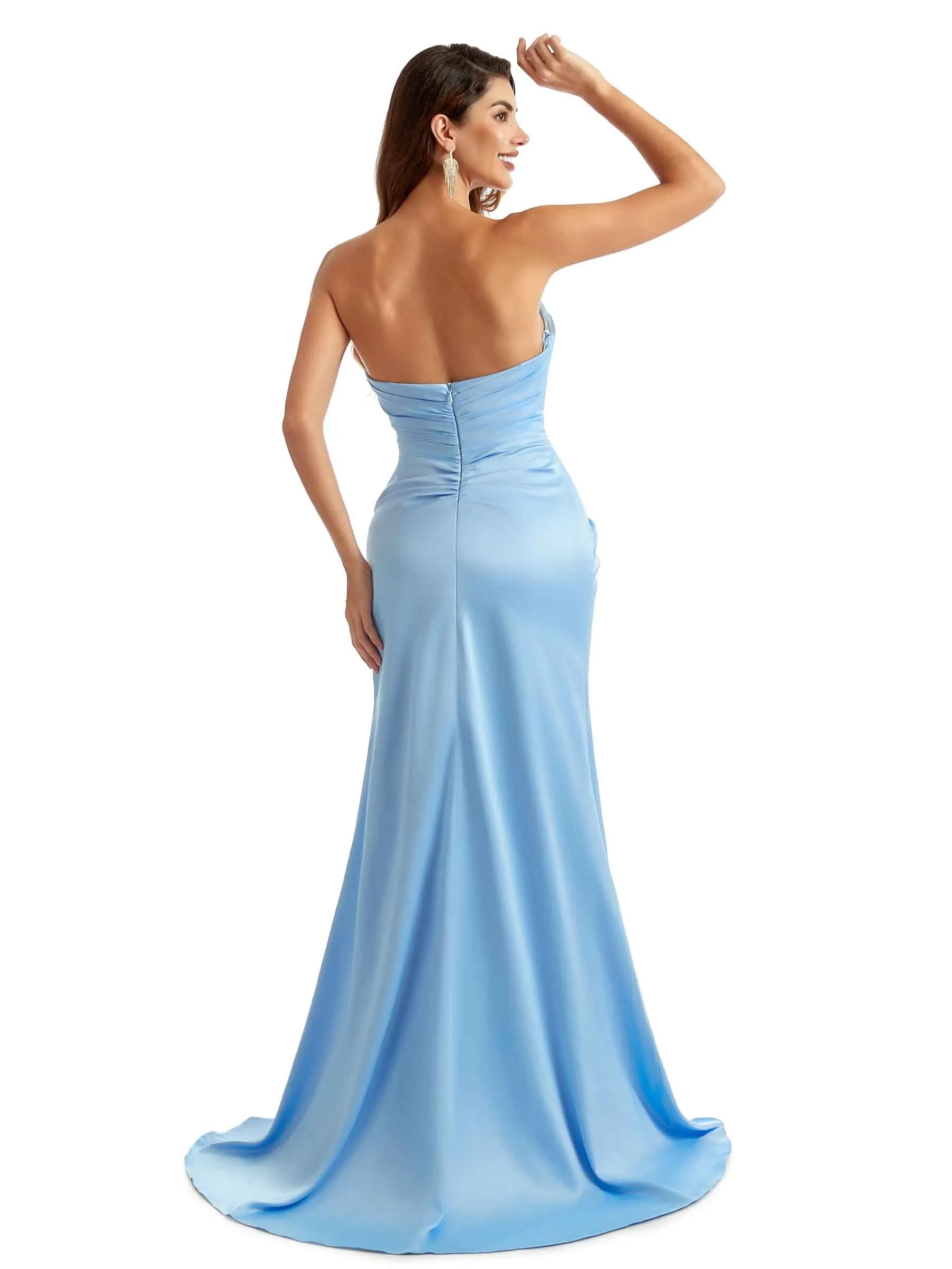 Sexy Side Split Sweetheart Mermaid Long Satin Chic Formal Maid of Honor Dresses In Stock sold by ChicSew product image thumbnail 3