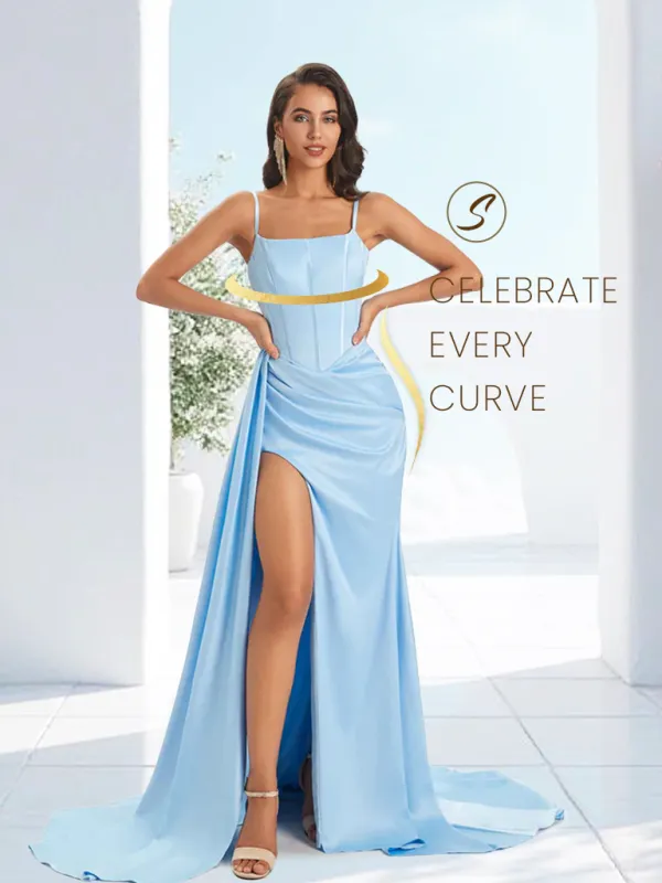 Sexy Soft Satin Side Slit Spaghetti Straps Long Mermaid Unique Bridesmaid Dresses In Stock sold by ChicSew