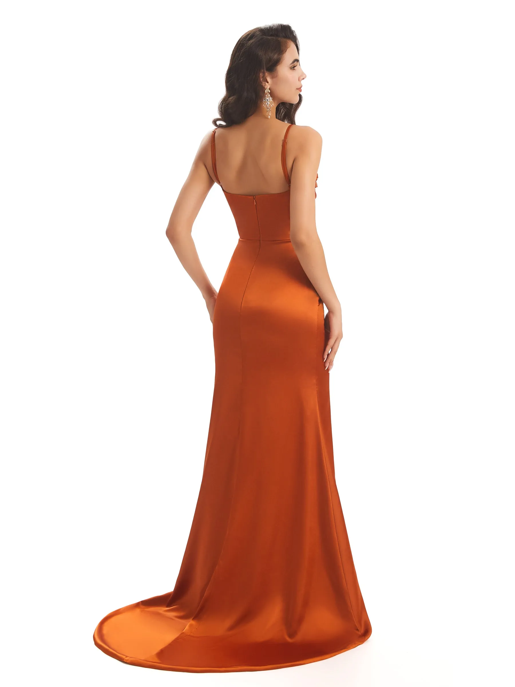 Sexy Mermaid Satin Spaghetti Straps Side Slit Modern Bridesmaid Dresses in stock sold by ChicSew product image thumbnail 3