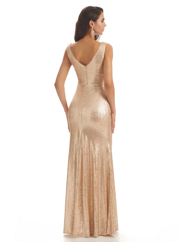 Sexy Sequin V-neck Sparkly Cheap Mermaid Bridesmaid Dresses Online In Stock sold by ChicSew product image thumbnail 3