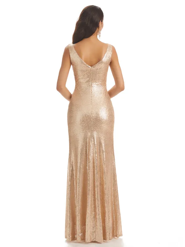 Sexy Sequin V-neck Sparkly Cheap Mermaid Bridesmaid Dresses Online In Stock sold by ChicSew product image thumbnail 4