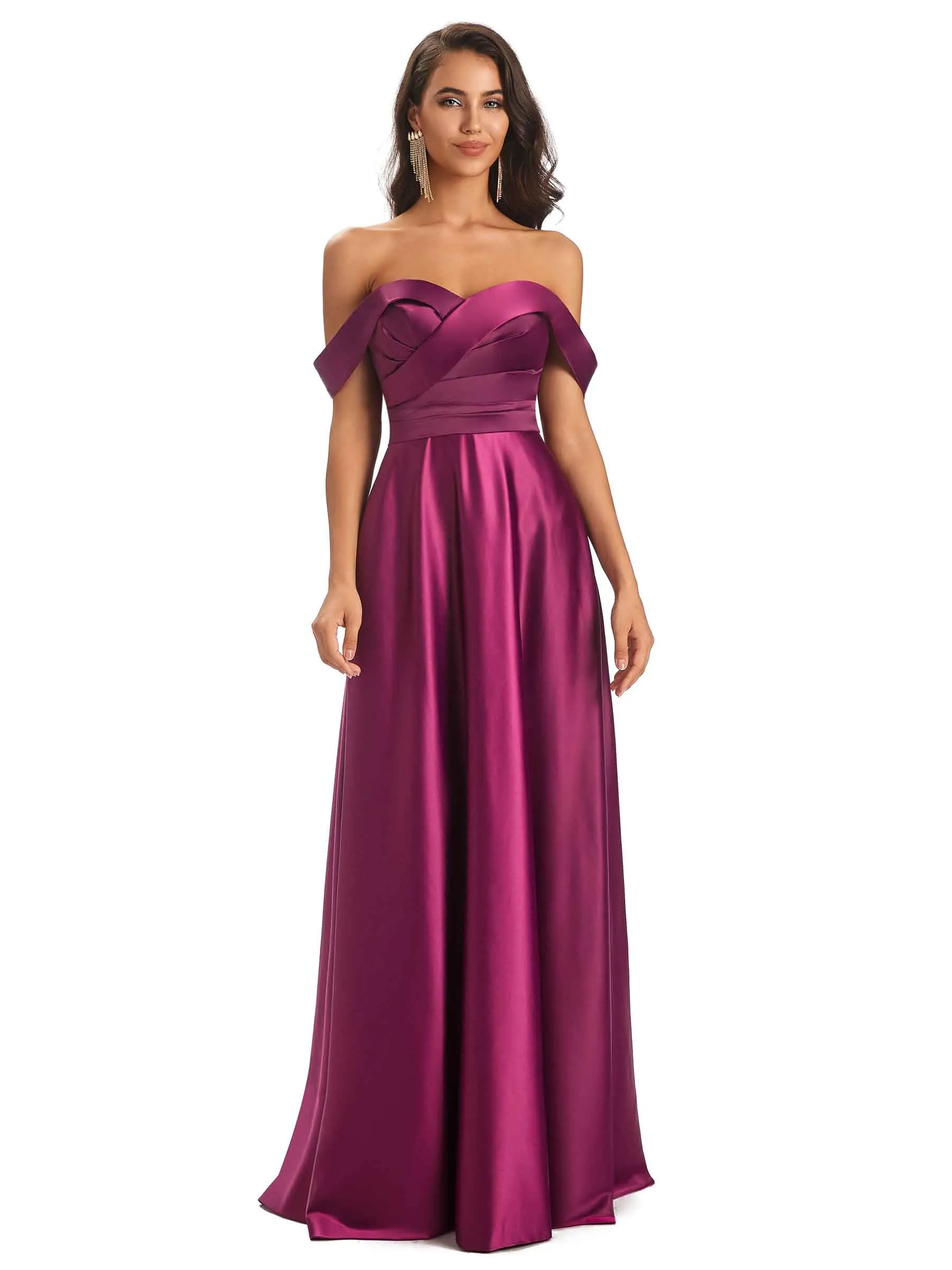 Sexy Soft Satin Off The Shoulder A-Line Long Bridesmaid Dresses Online In Stock sold by ChicSew product image thumbnail 4