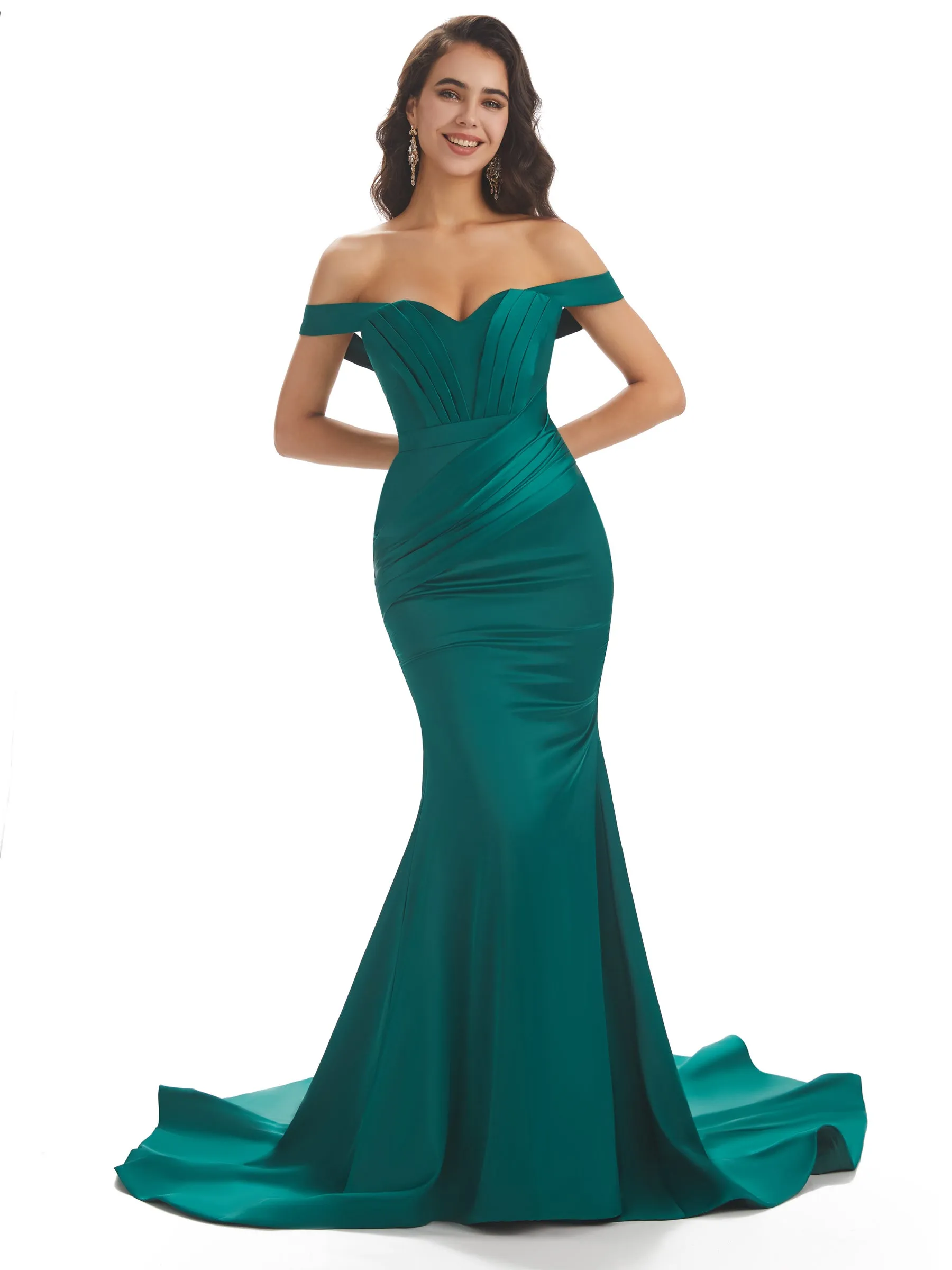 Sexy Mermaid Off The Shoulder Floor-Length Long Soft Satin Bridesmaid Dresses In Stock sold by ChicSew product image thumbnail 5