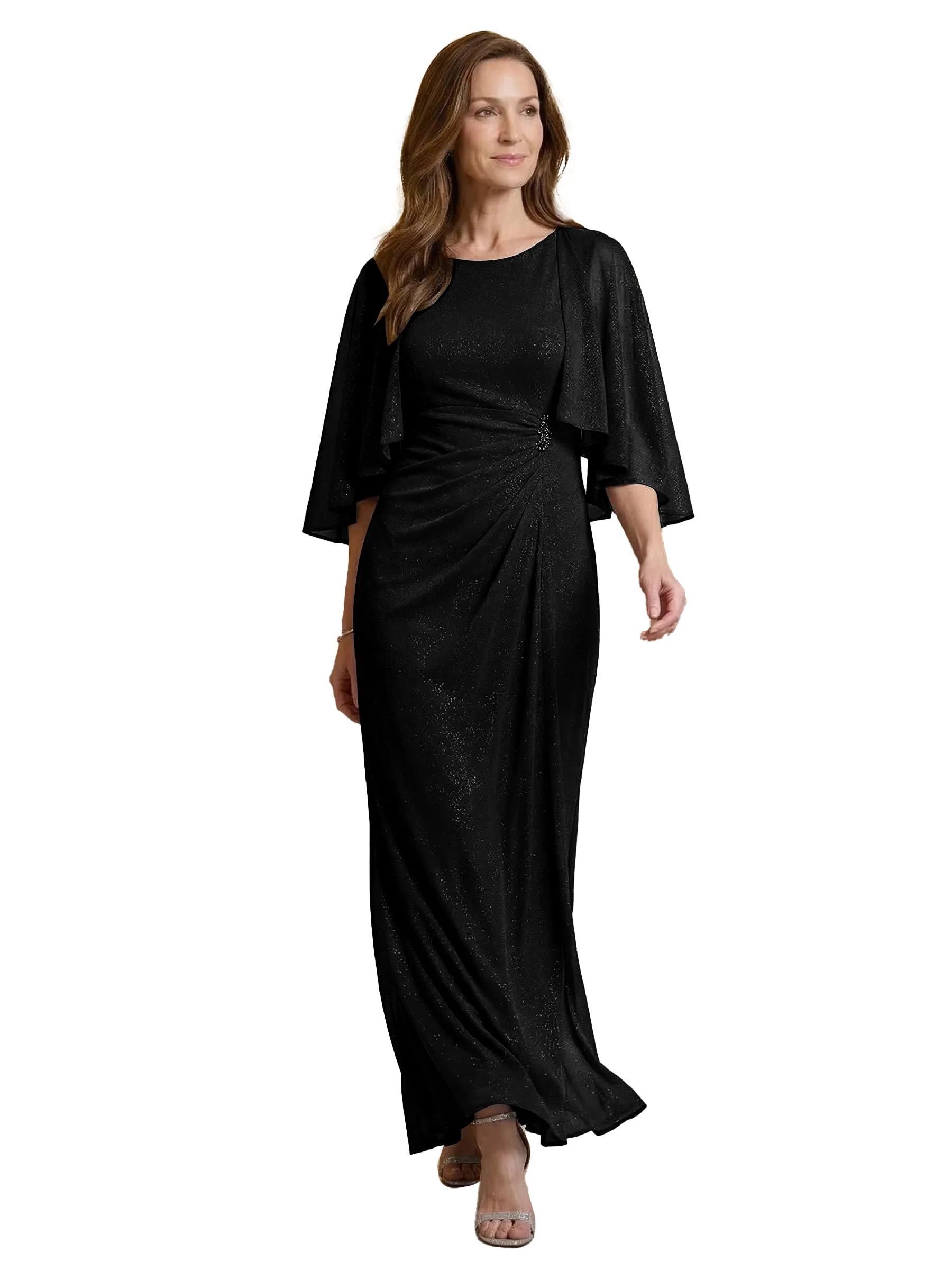 Chicsew Classy Jewel A-Line Cape Sleeves Glitter Jersey Mother Of The Groom Dress Evening Gown sold by ChicSew product image thumbnail 4