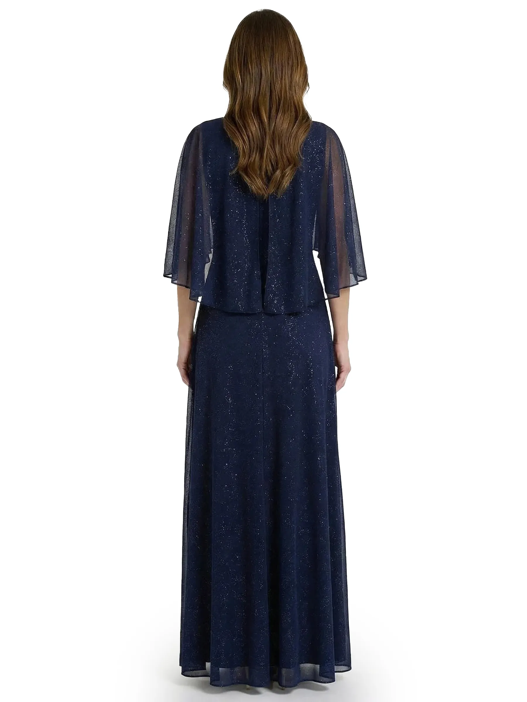 Chicsew Classy Jewel A-Line Cape Sleeves Glitter Jersey Mother Of The Groom Dress Evening Gown sold by ChicSew product image thumbnail 3