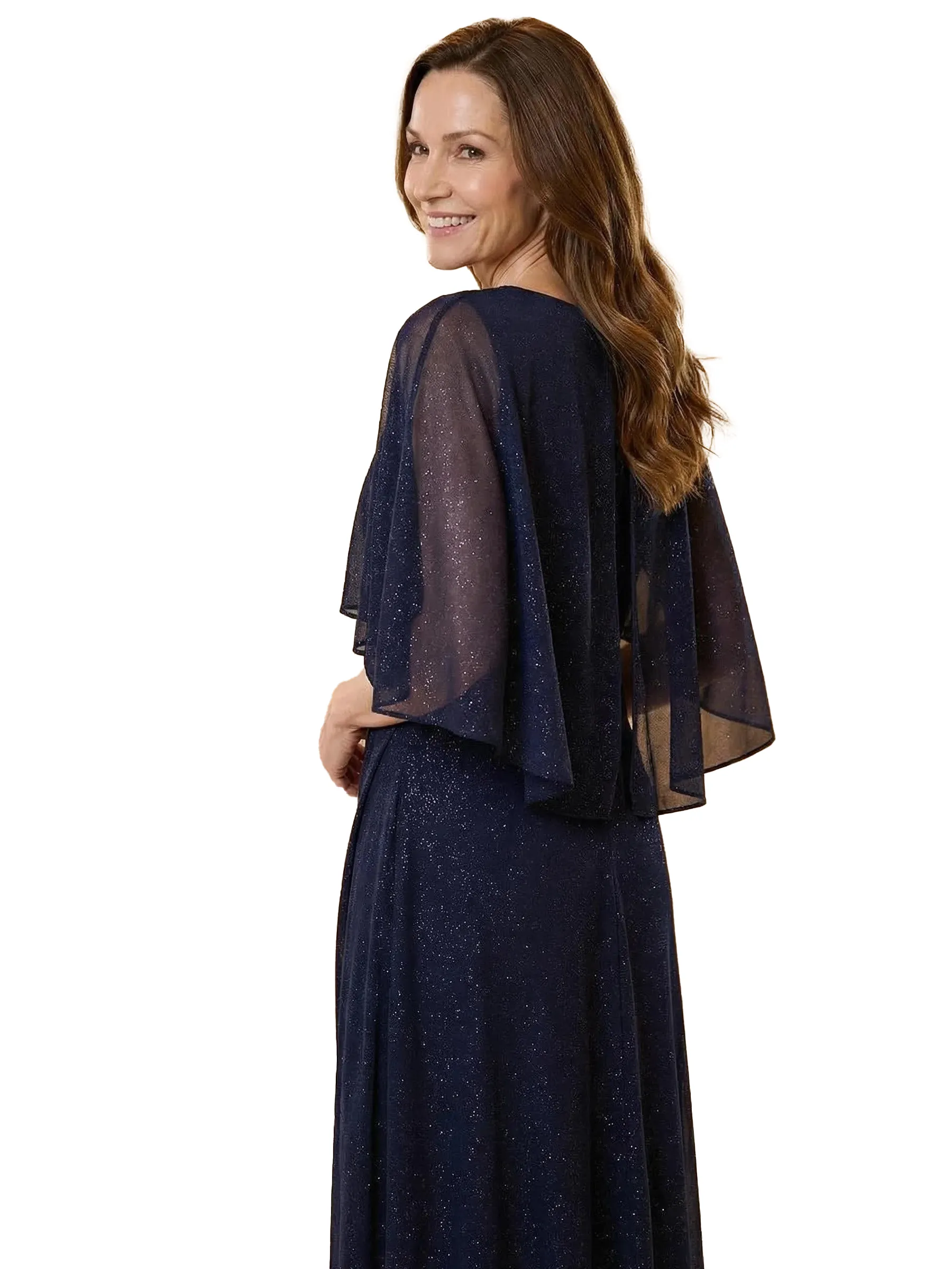 Chicsew Classy Jewel A-Line Cape Sleeves Glitter Jersey Mother Of The Groom Dress Evening Gown sold by ChicSew product image thumbnail 2