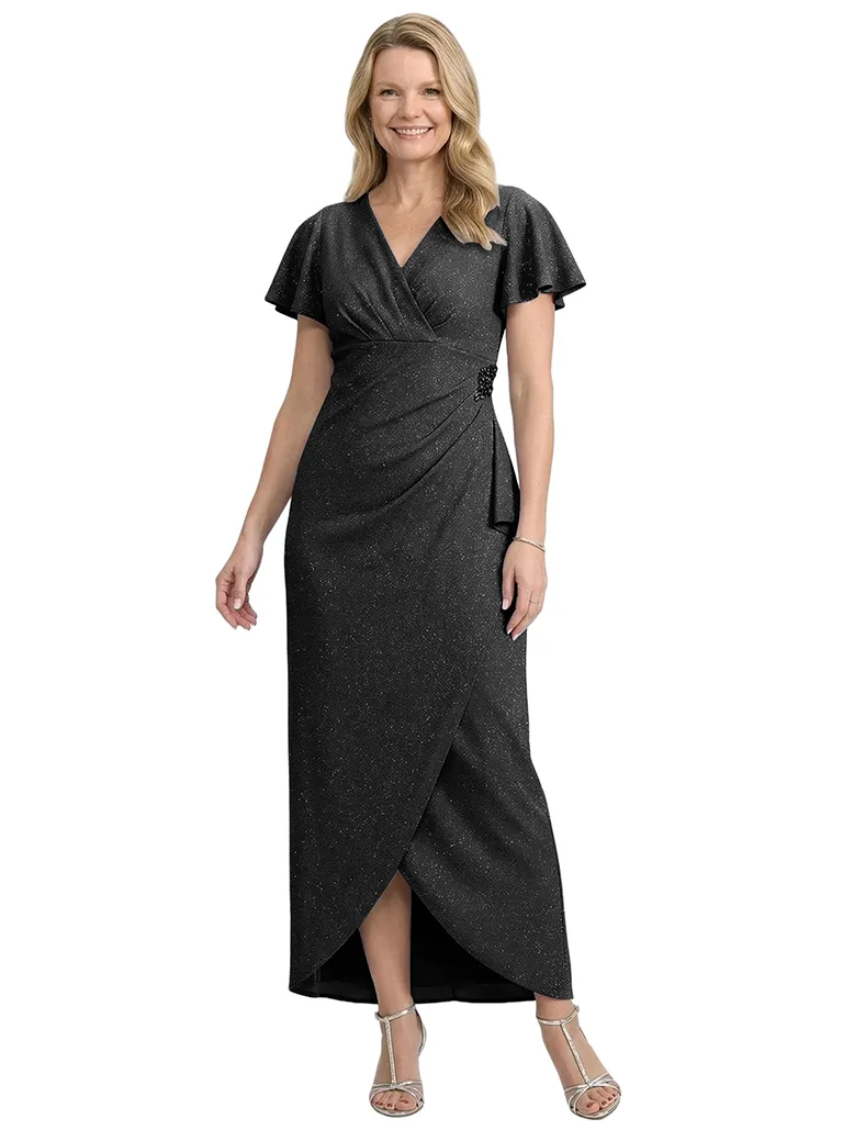 Chicsew Classy V-Neck Sheath Short Sleeves Glitter Jersey Mother Of The Groom Dress Ruched Evening Gown sold by ChicSew product image thumbnail 4