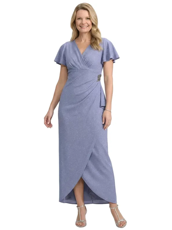 Chicsew Classy V-Neck Sheath Short Sleeves Glitter Jersey Mother Of The Groom Dress Ruched Evening Gown made by ChicSew