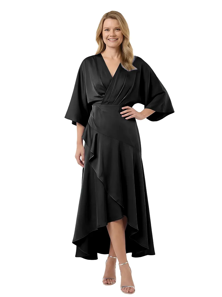 Chicsew Unique V-Neck A-Line 3/4 Sleeves Satin Mother Of The Groom Dresses sold by ChicSew product image thumbnail 4