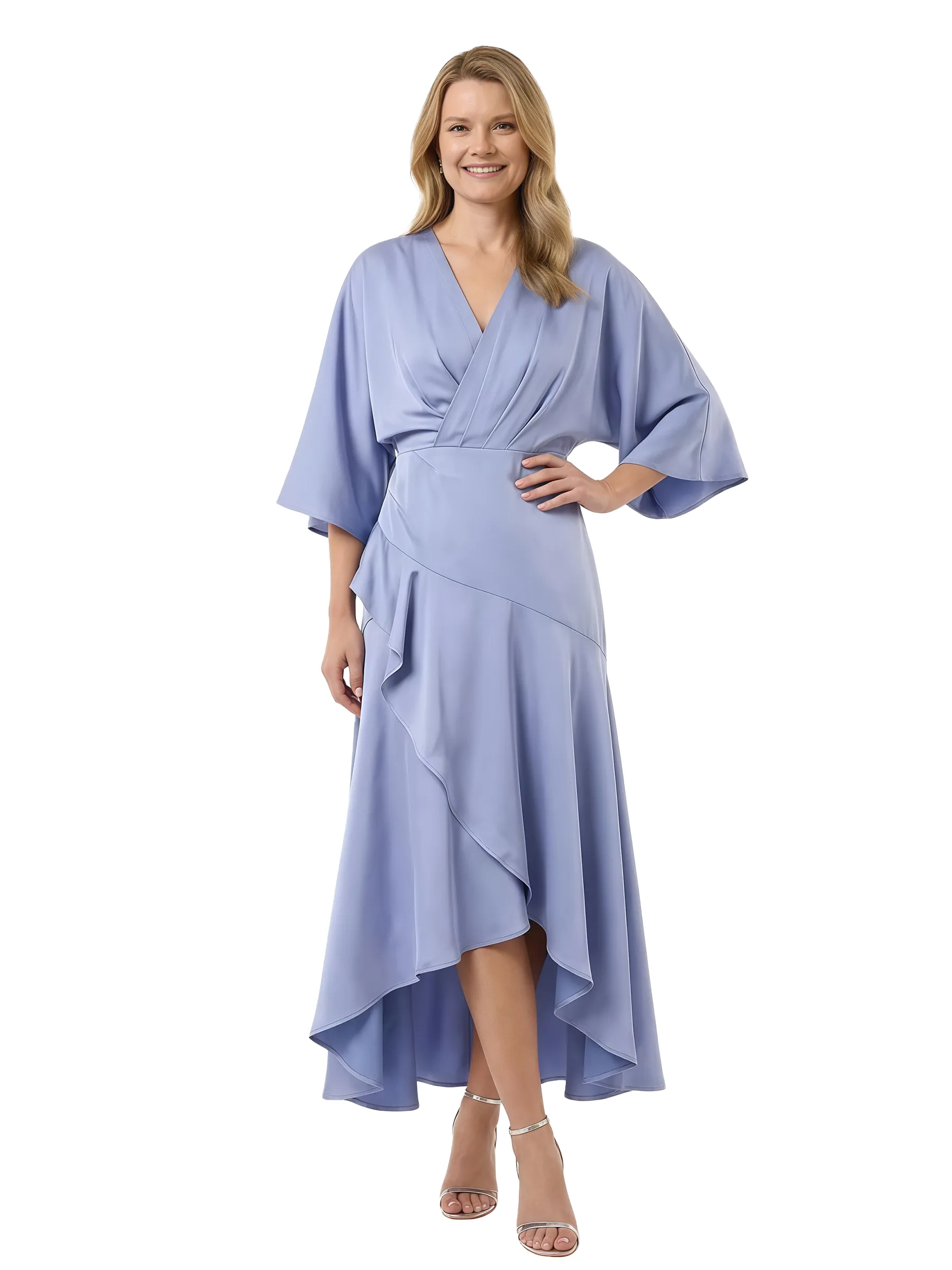 Chicsew Unique V-Neck A-Line 3/4 Sleeves Satin Mother Of The Groom Dresses sold by ChicSew