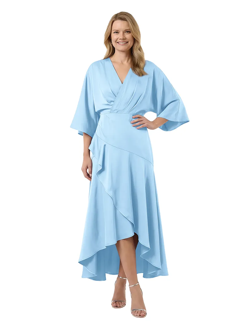 Chicsew Unique V-Neck A-Line 3/4 Sleeves Satin Mother Of The Groom Dresses sold by ChicSew product image thumbnail 5