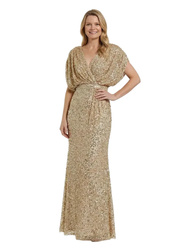 Chicsew Elegant V-Neck Short Sleeves Mermaid Floor-Length Sequin Mother Of The Groom Dress sold by ChicSew