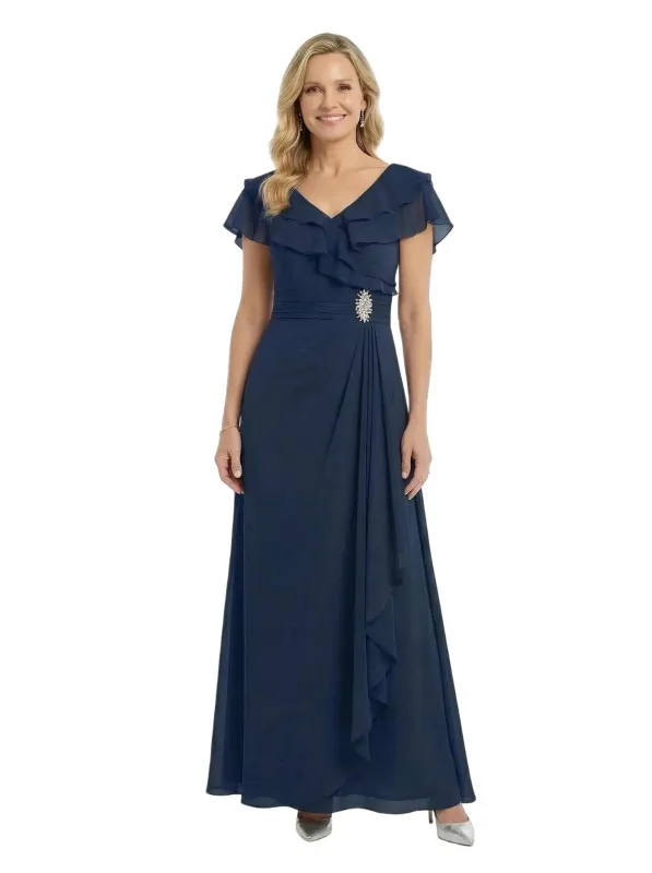 ChicSew Beautiful V-Neck Flutter Sleeves A-Line Mother Of The Groom Dresses With Ruffle Maxi Gown sold by ChicSew