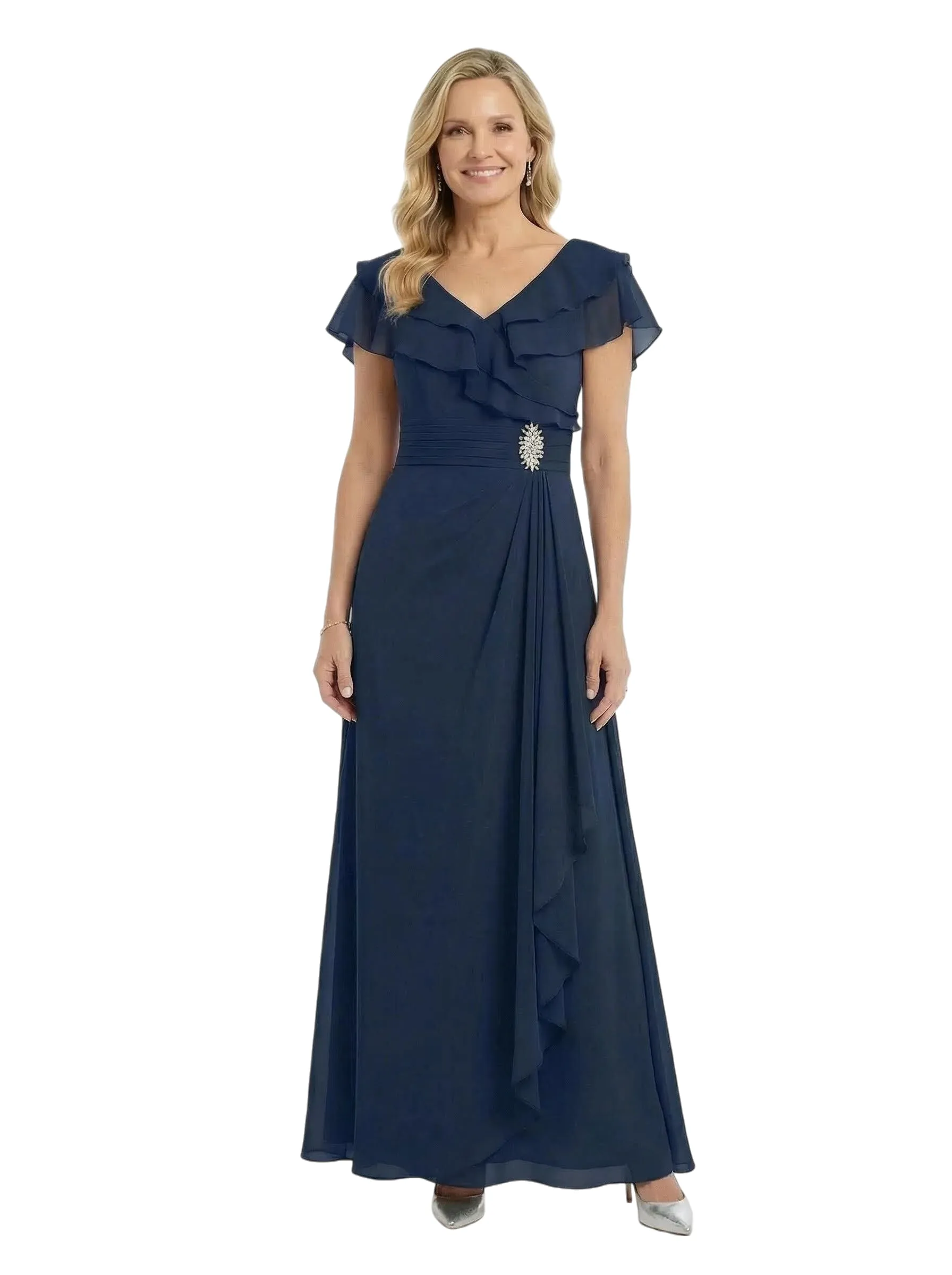 ChicSew Beautiful V-Neck Flutter Sleeves A-Line Mother Of The Groom Dresses With Ruffle Maxi Gown sold by ChicSew