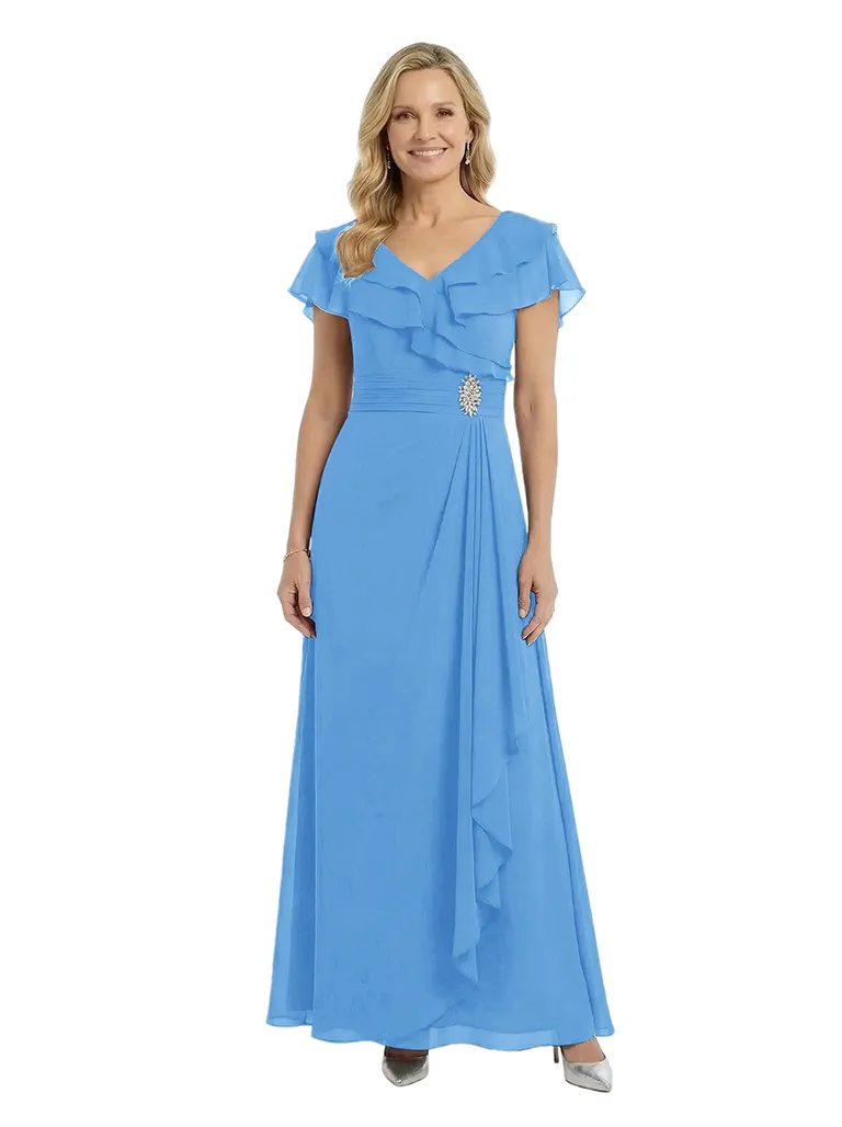 ChicSew Beautiful V-Neck Flutter Sleeves A-Line Mother Of The Groom Dresses With Ruffle Maxi Gown sold by ChicSew product image thumbnail 5