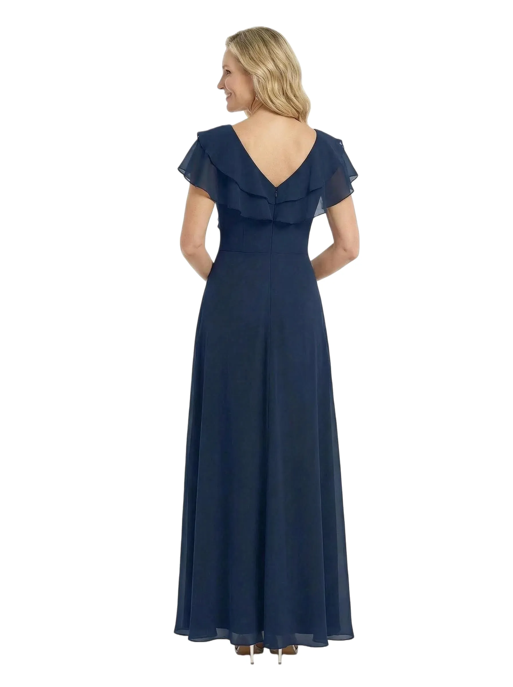 ChicSew Beautiful V-Neck Flutter Sleeves A-Line Mother Of The Groom Dresses With Ruffle Maxi Gown sold by ChicSew product image thumbnail 3