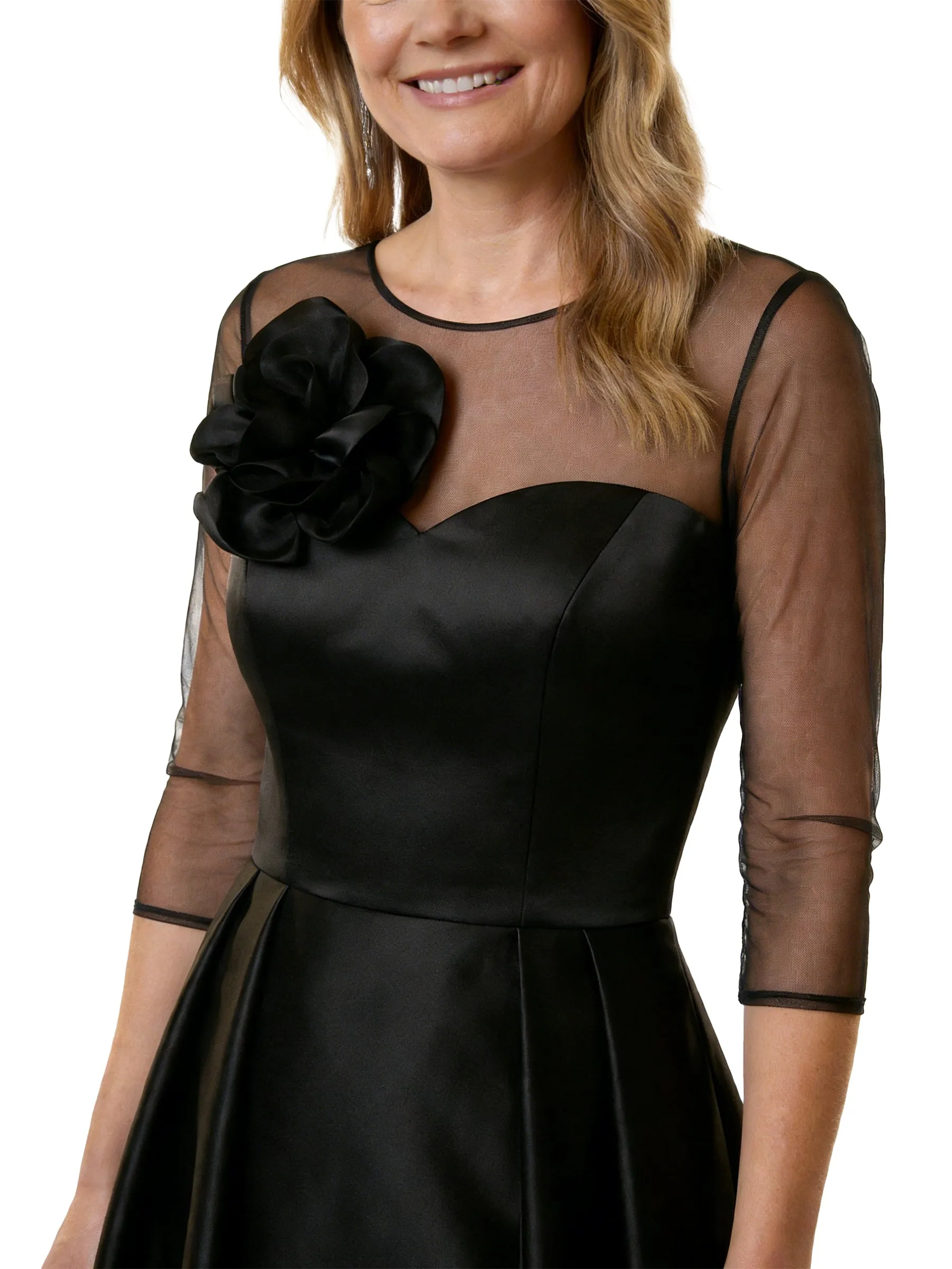Chicsew Modern Illusion Half Sleeves Mother Of The Bride Dresses Satin A-Line Side Slit Overskirt With Rosette sold by ChicSew product image thumbnail 2