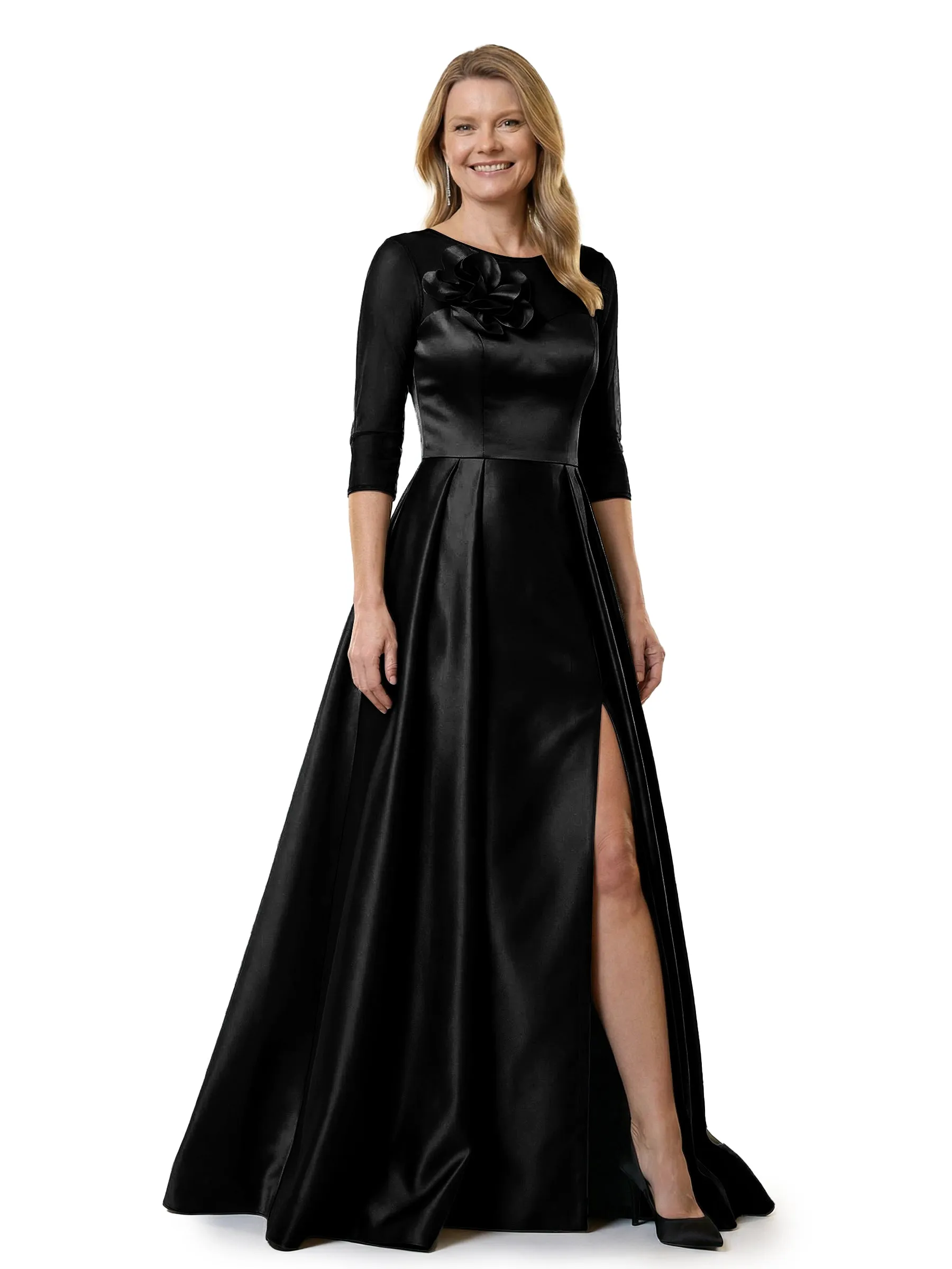 Chicsew Modern Illusion Half Sleeves Mother Of The Bride Dresses Satin A-Line Side Slit Overskirt With Rosette sold by ChicSew product image thumbnail 4
