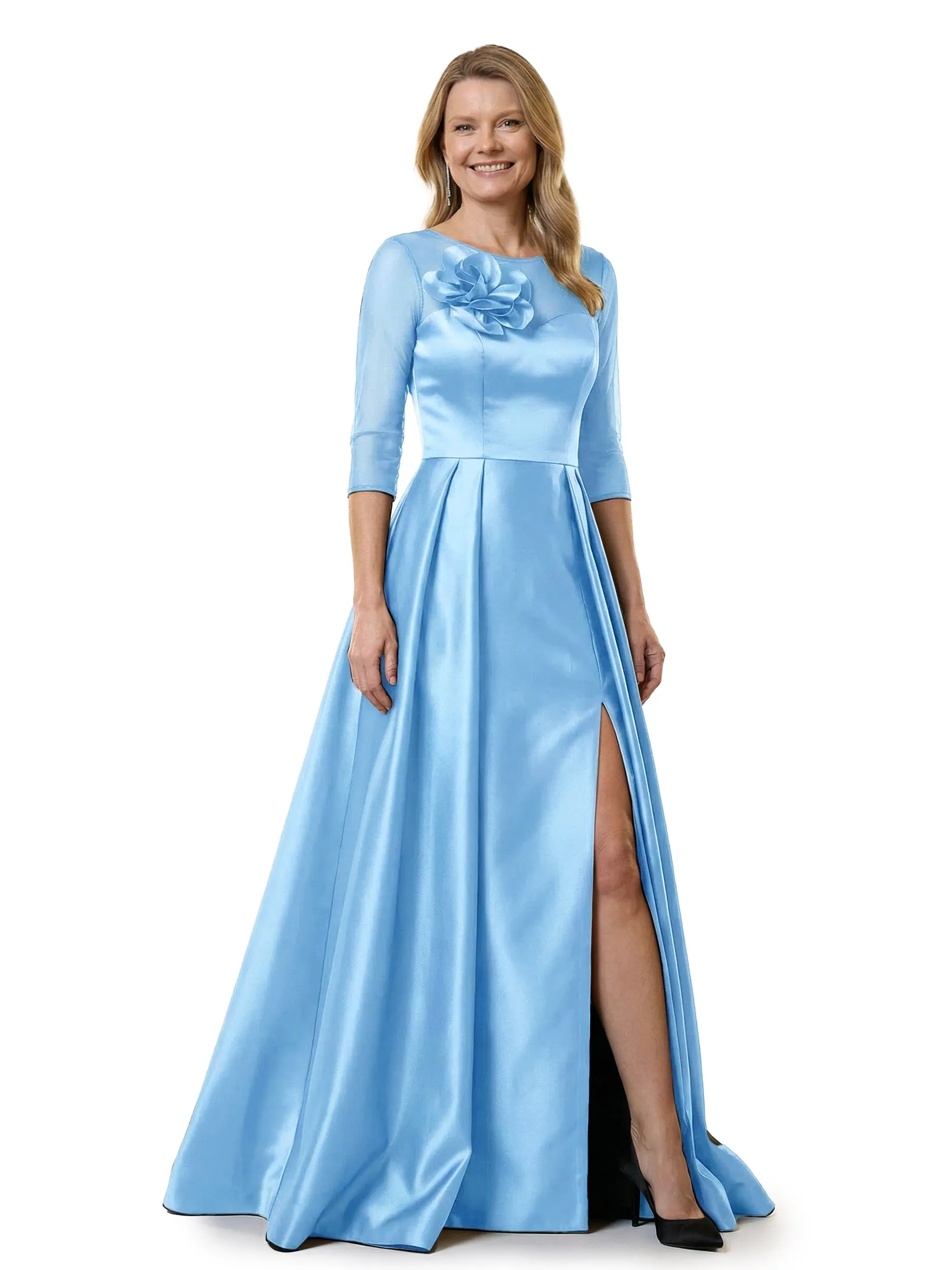 Chicsew Modern Illusion Half Sleeves Mother Of The Bride Dresses Satin A-Line Side Slit Overskirt With Rosette sold by ChicSew product image thumbnail 5