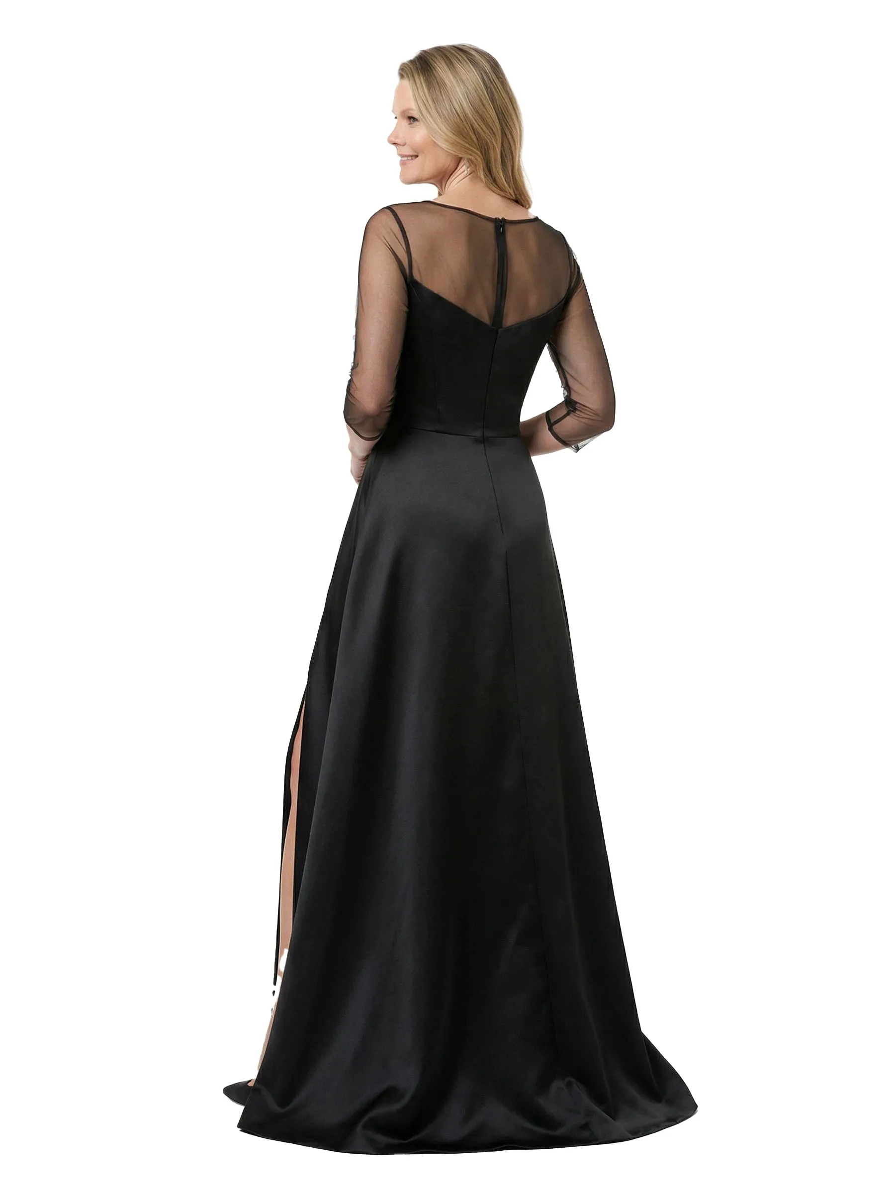 Chicsew Modern Illusion Half Sleeves Mother Of The Bride Dresses Satin A-Line Side Slit Overskirt With Rosette sold by ChicSew product image thumbnail 3