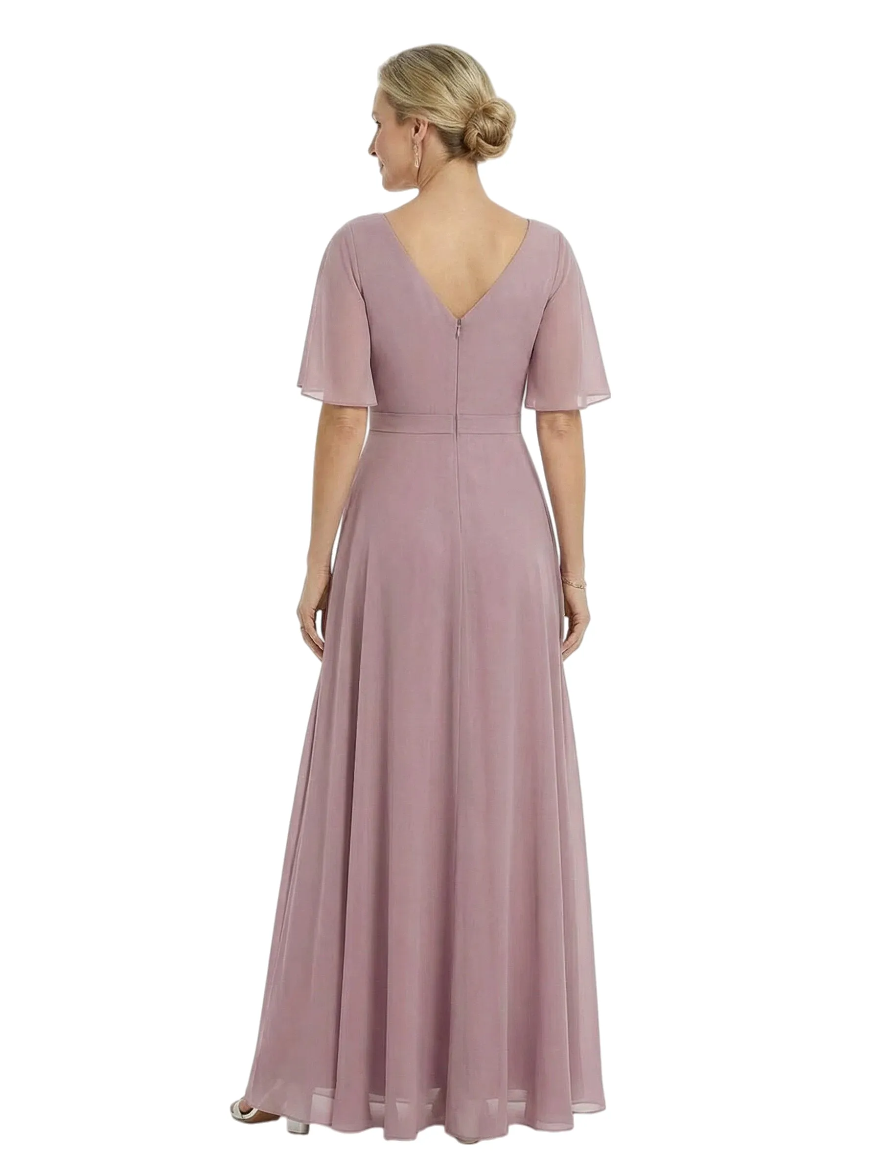 ChicSew Pretty V-Neck Flutter Sleeves Mother Of The Groom Dresses Chiffon A-Line Gown With Flower sold by ChicSew product image thumbnail 3