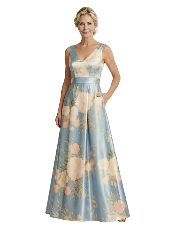 ChicSew Modern Jacquard Satin V-Neck A-Line Floor-Length Mother Of The Bride Dresses made by ChicSew