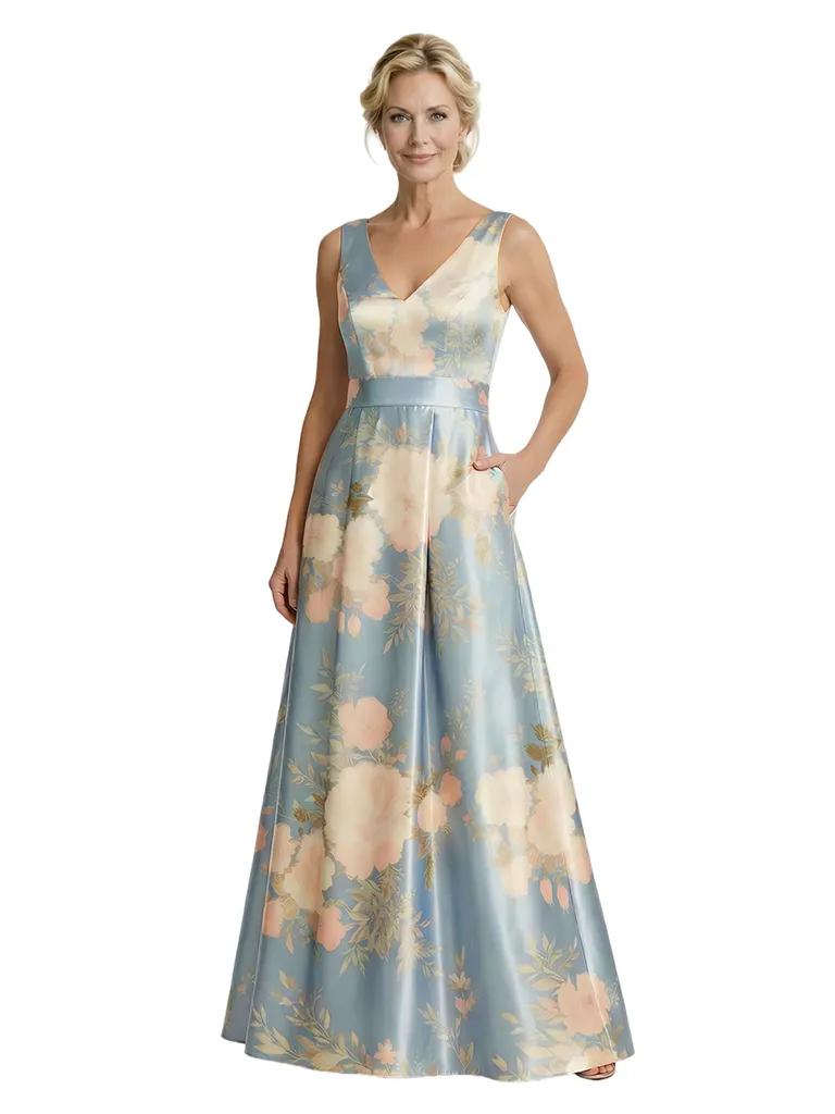 ChicSew Modern Jacquard Satin V-Neck A-Line Floor-Length Mother Of The Bride Dresses sold by ChicSew