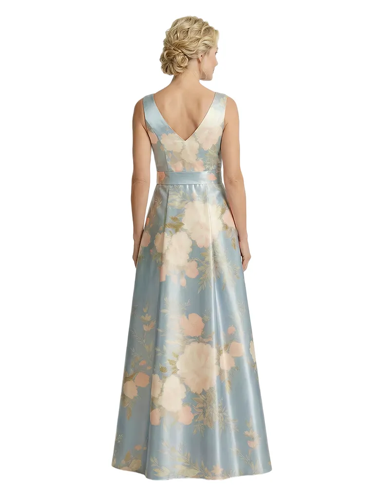 ChicSew Modern Jacquard Satin V-Neck A-Line Floor-Length Mother Of The Bride Dresses sold by ChicSew product image thumbnail 3