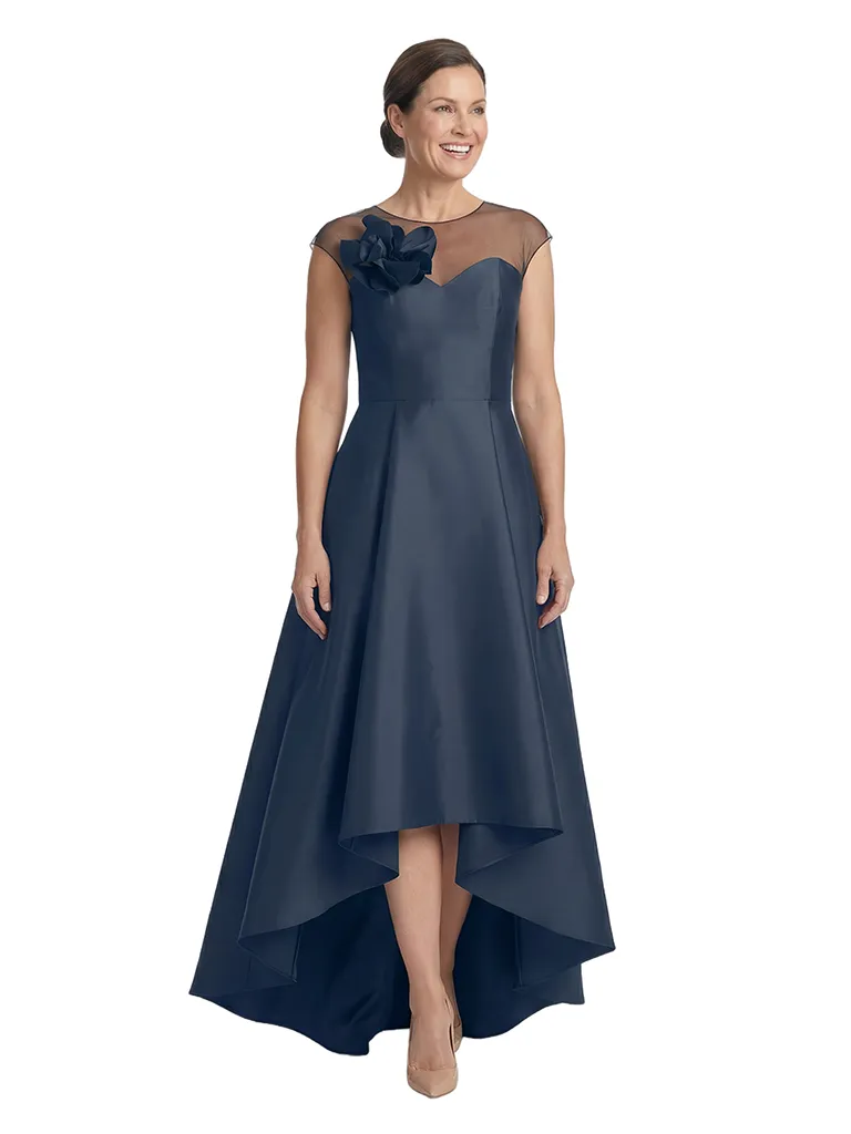 Chicsew Illusion Neckline Cap Sleeve High Low Satin Modern Mother of the Bride Dresses sold by ChicSew