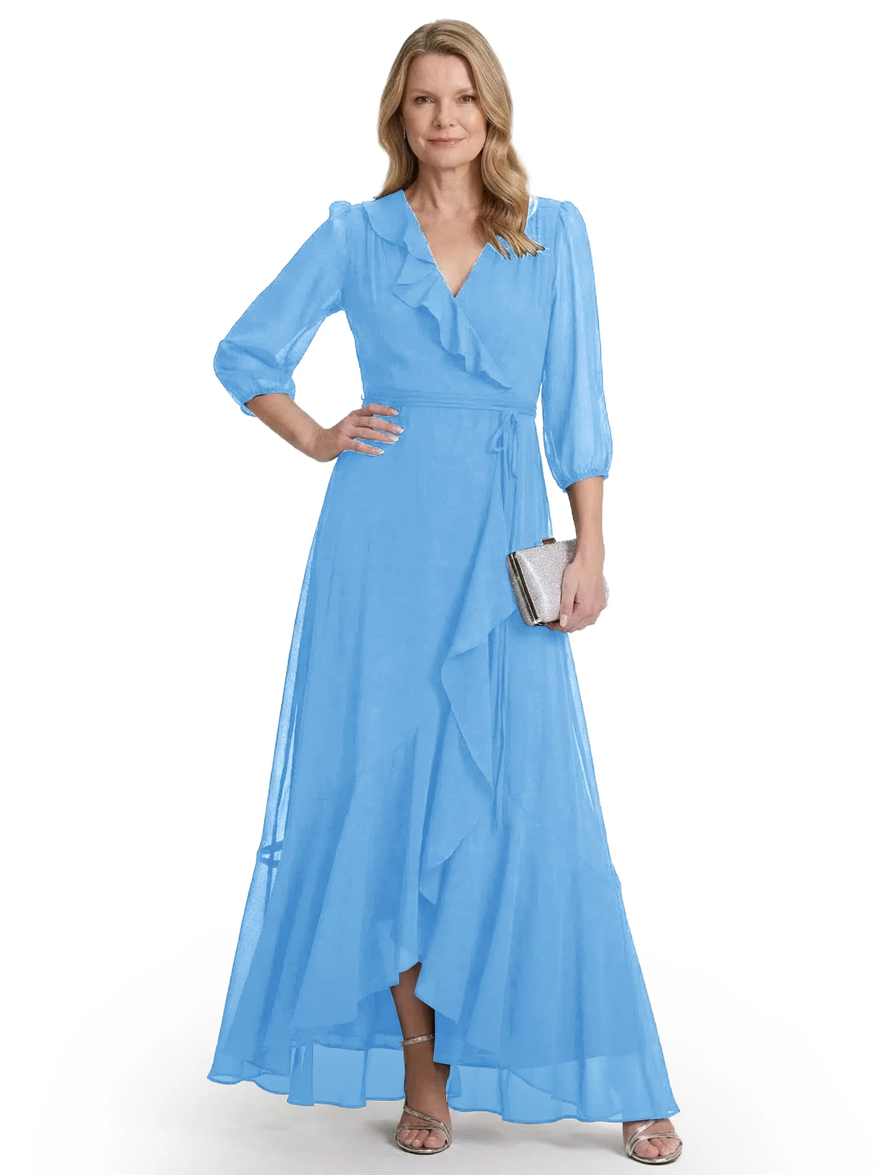 Chicsew V-Neck 3/4 Sleeves Ruffles A-Line Chiffon Modern Mom Of The Groom Dresses sold by ChicSew product image thumbnail 5