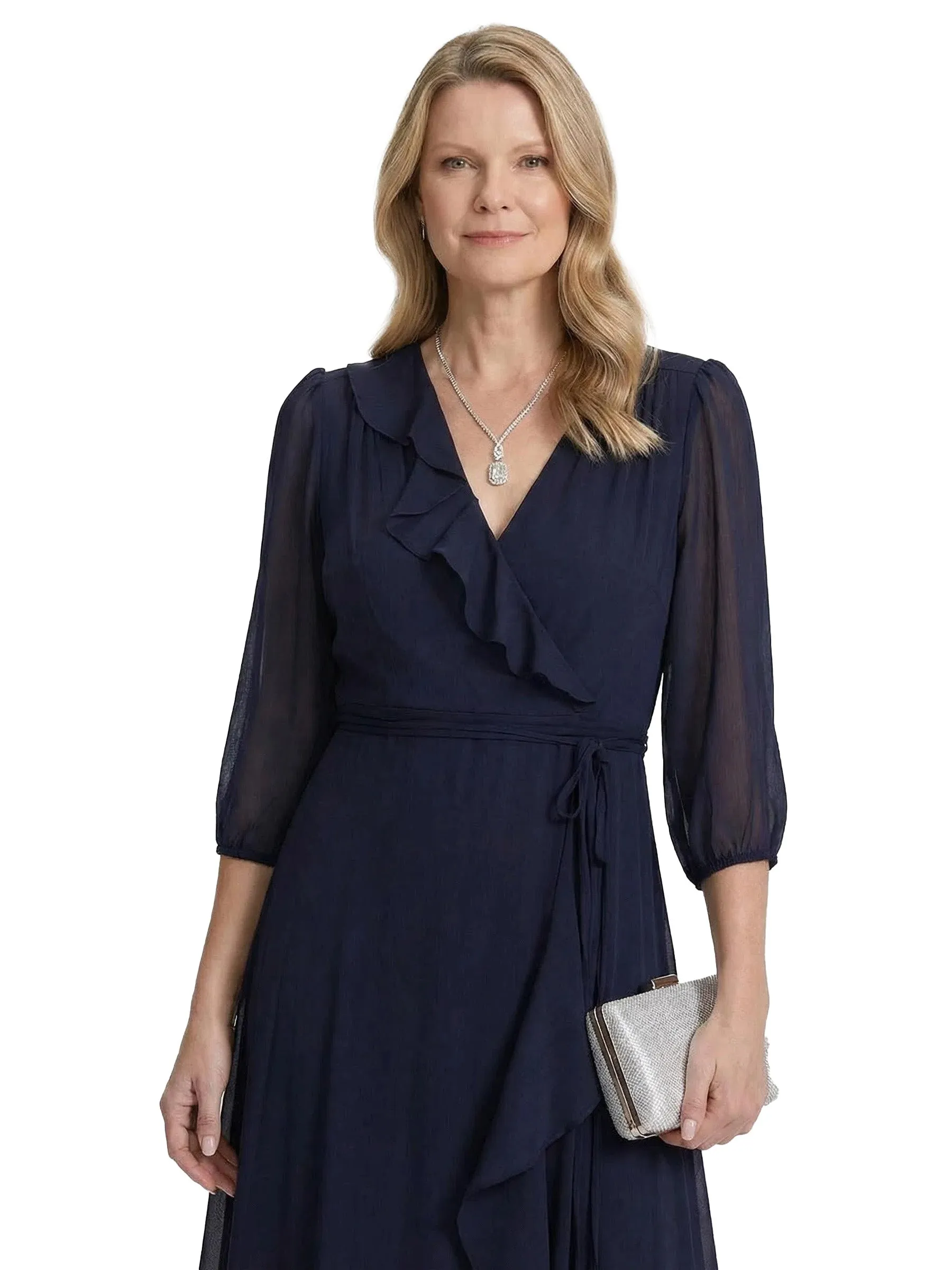 Chicsew V-Neck 3/4 Sleeves Ruffles A-Line Chiffon Modern Mom Of The Groom Dresses sold by ChicSew product image thumbnail 2