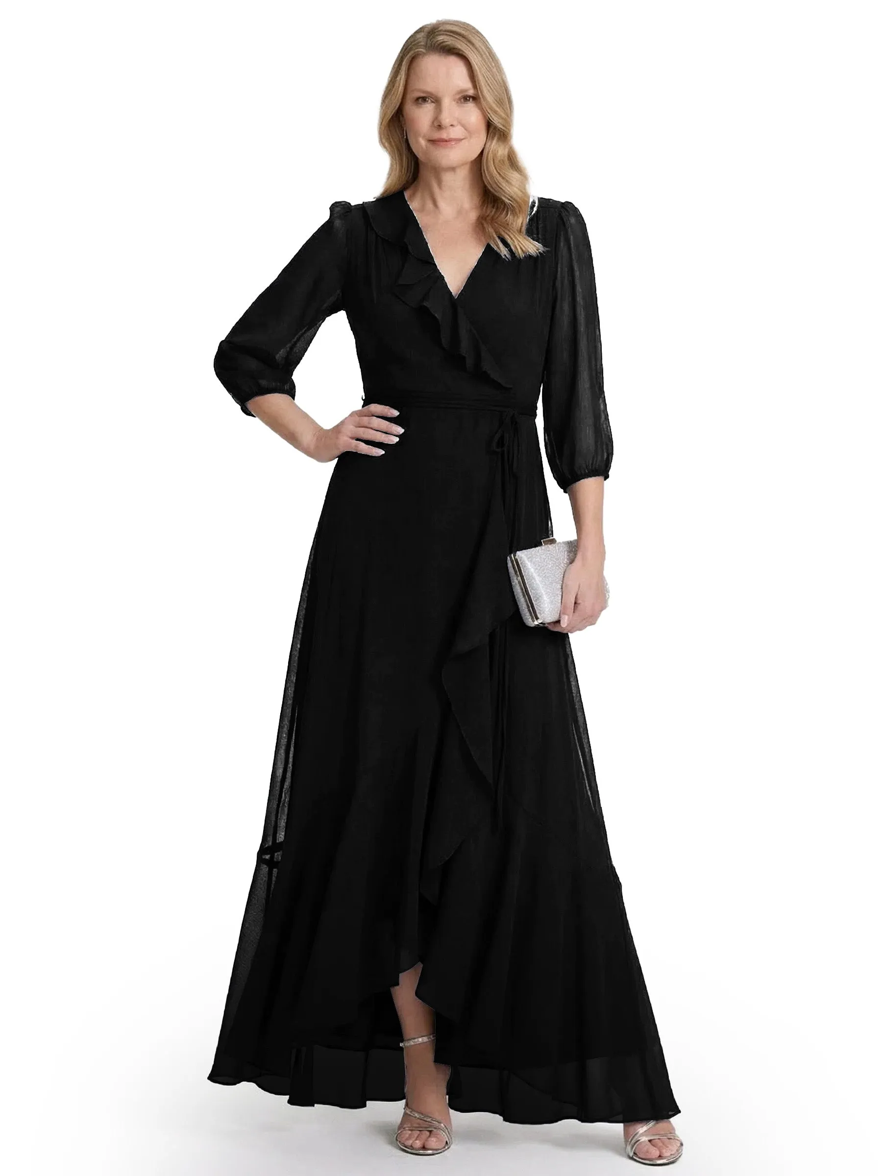 Chicsew V-Neck 3/4 Sleeves Ruffles A-Line Chiffon Modern Mom Of The Groom Dresses sold by ChicSew product image thumbnail 4