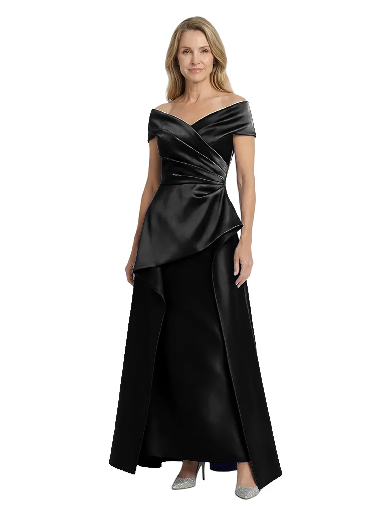 Chicsew Off Shoulder Ruched A-Line Floor Length Satin Mother Of The Bride And Groom Dresses sold by ChicSew product image thumbnail 4